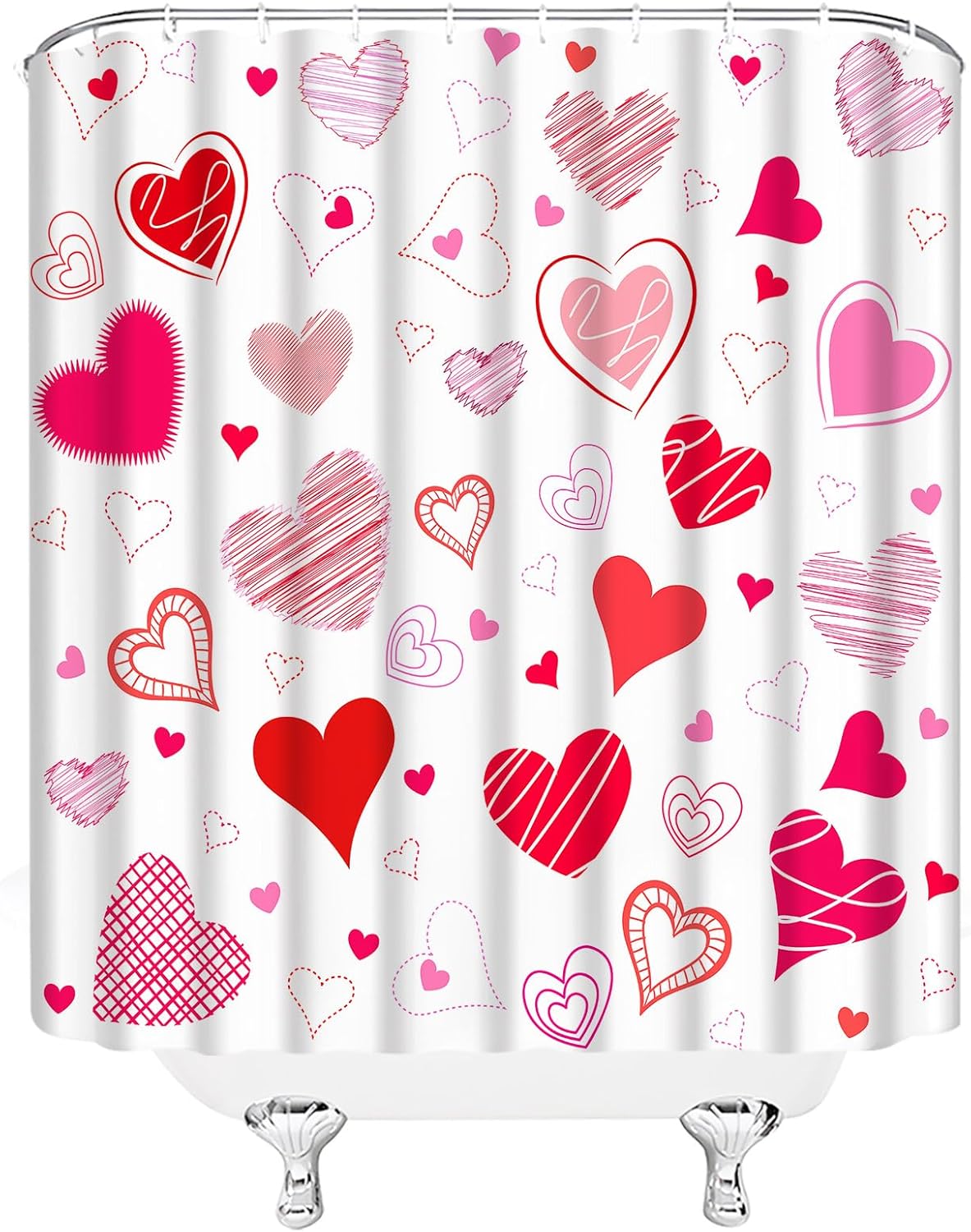 Romantic Valentines Day Shower Curtain Set with Heart Design
