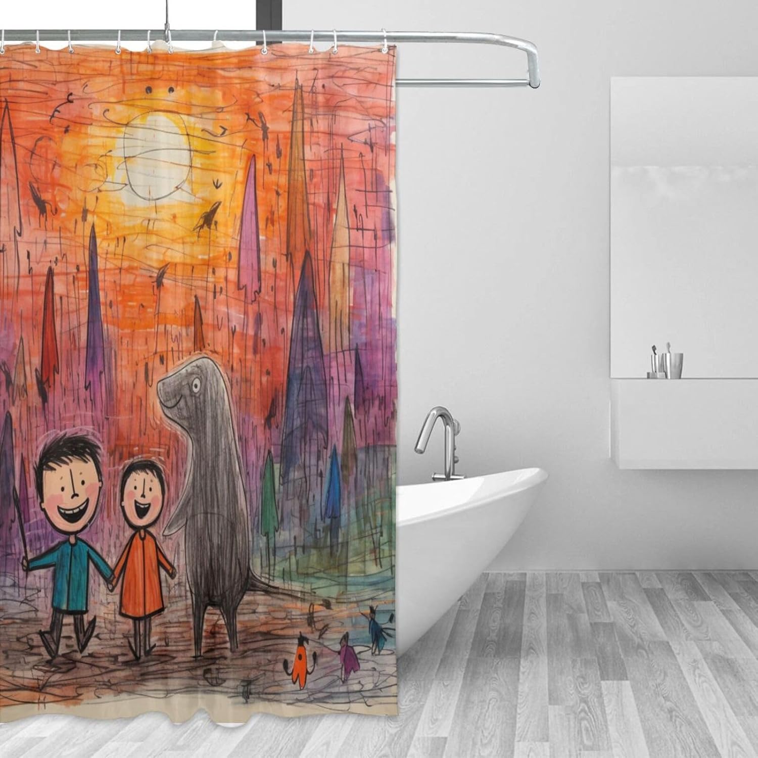 Crayon Fun - kids Drawing Painting Shower Curtain 72x72in Soft Durable