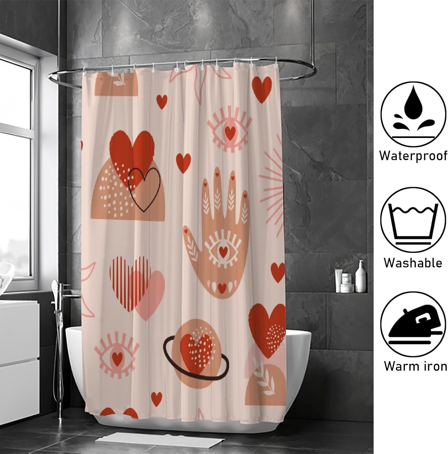 Delicate Waterproof 12-Hook Shower Curtain for Bathroom Use Boho Style