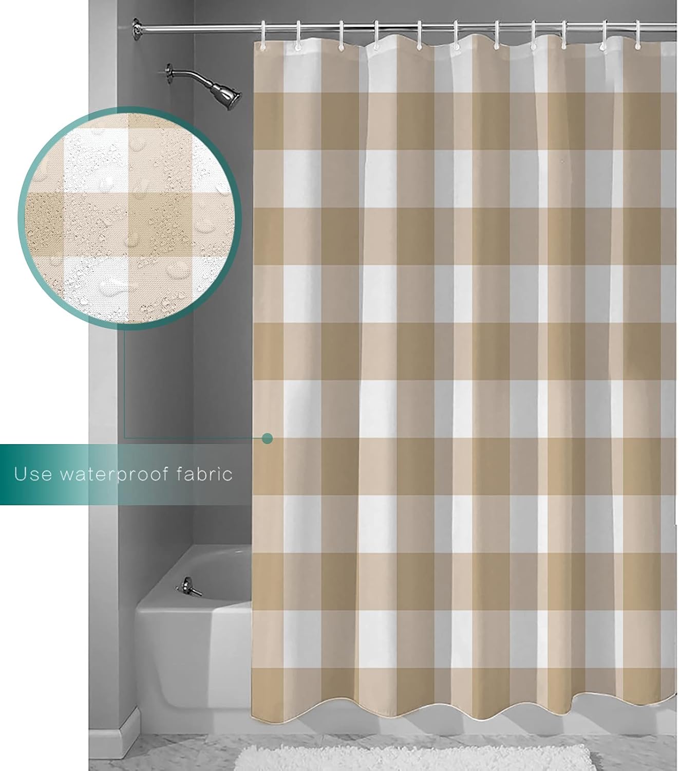 Love Home Polyester Rustic Geometric Beige Checkered Shower Curtain Set