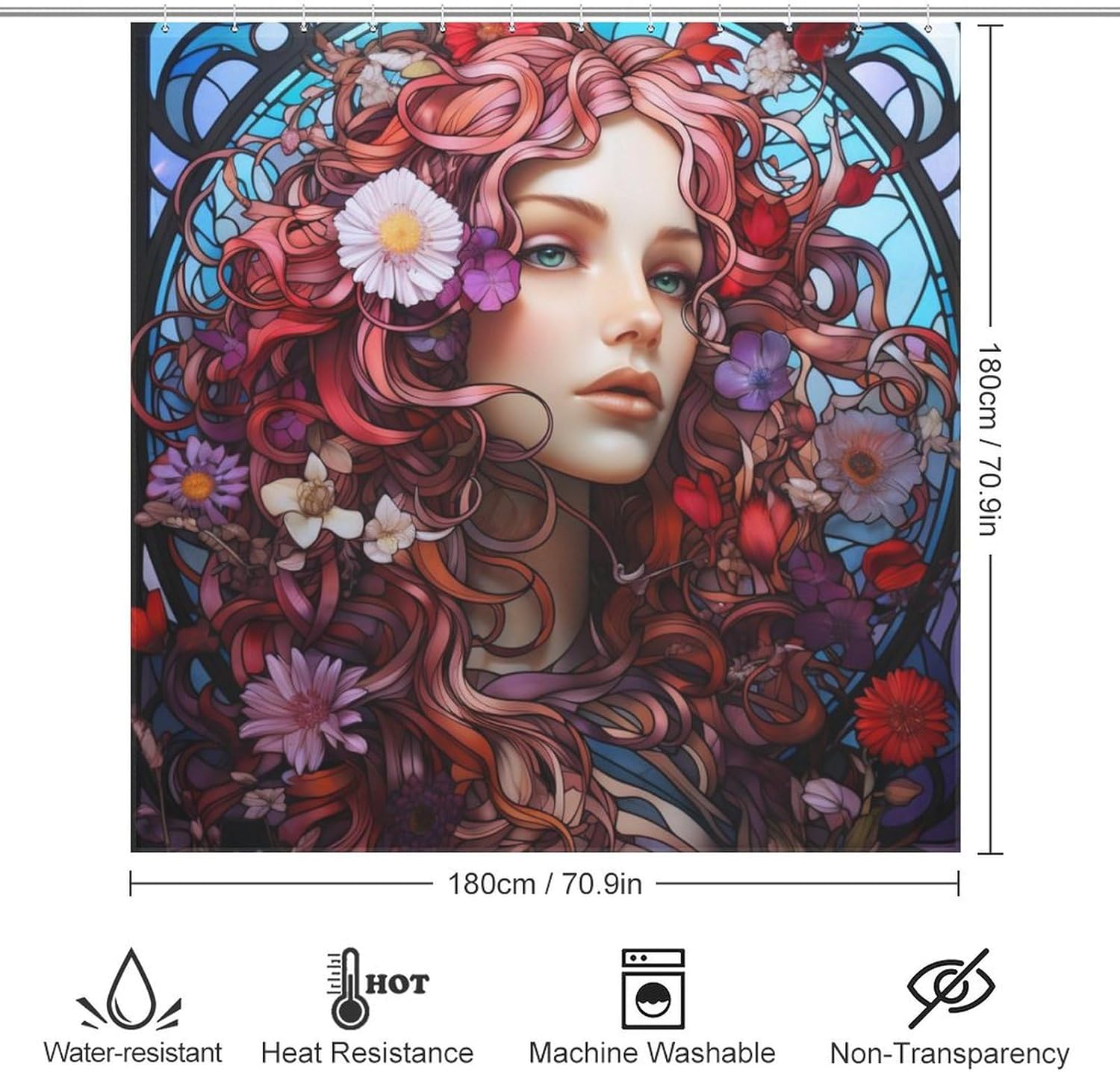 DAOWANGZUO Long Hair Girl Blue Glass Art shower curtain set