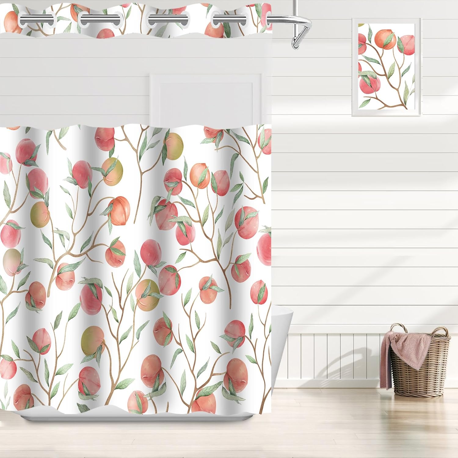 Charming Peach Shower Curtain Set with Fabric Liner for Your Bathroom