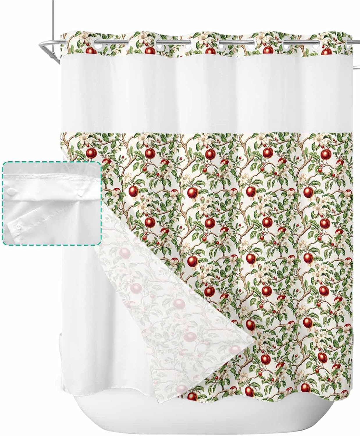 Stylish No Hook Shower Curtains with Snap-in Liner for Home Kitchen