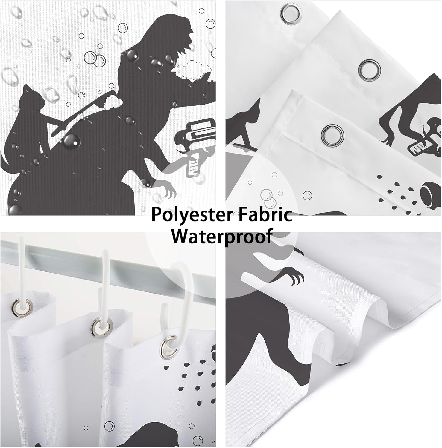 Funny Cat Dinosaur Shower curtain waterproof kids entertainment machine washable