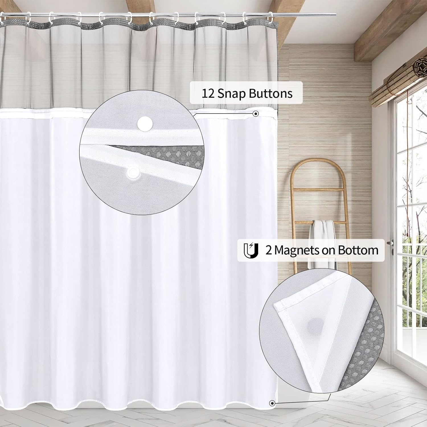MitoVilla Grey Waffle Shower Curtain Set Luxury Heavy Duty for Relaxation