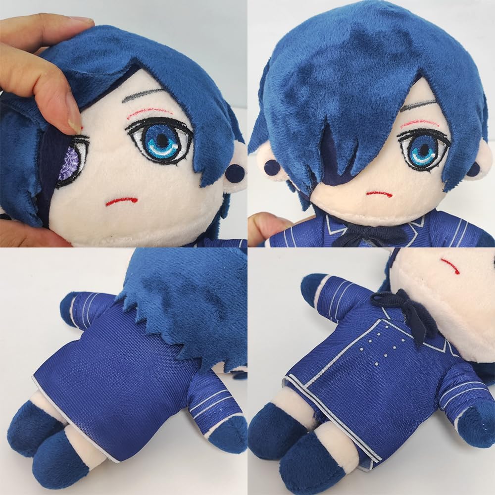 Cute Boy with Blue Hair and Black Eye Patch Stuffed Plush Toy Pillow
