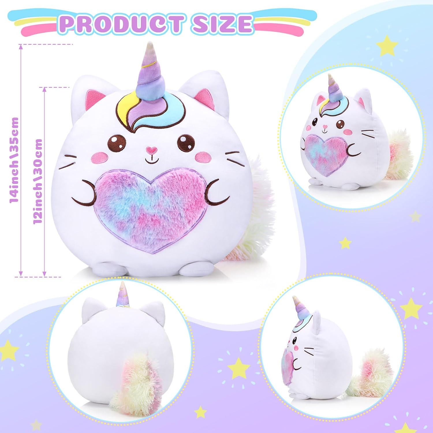 14 Inch Unicorn Cat Plush Pillow for Kids