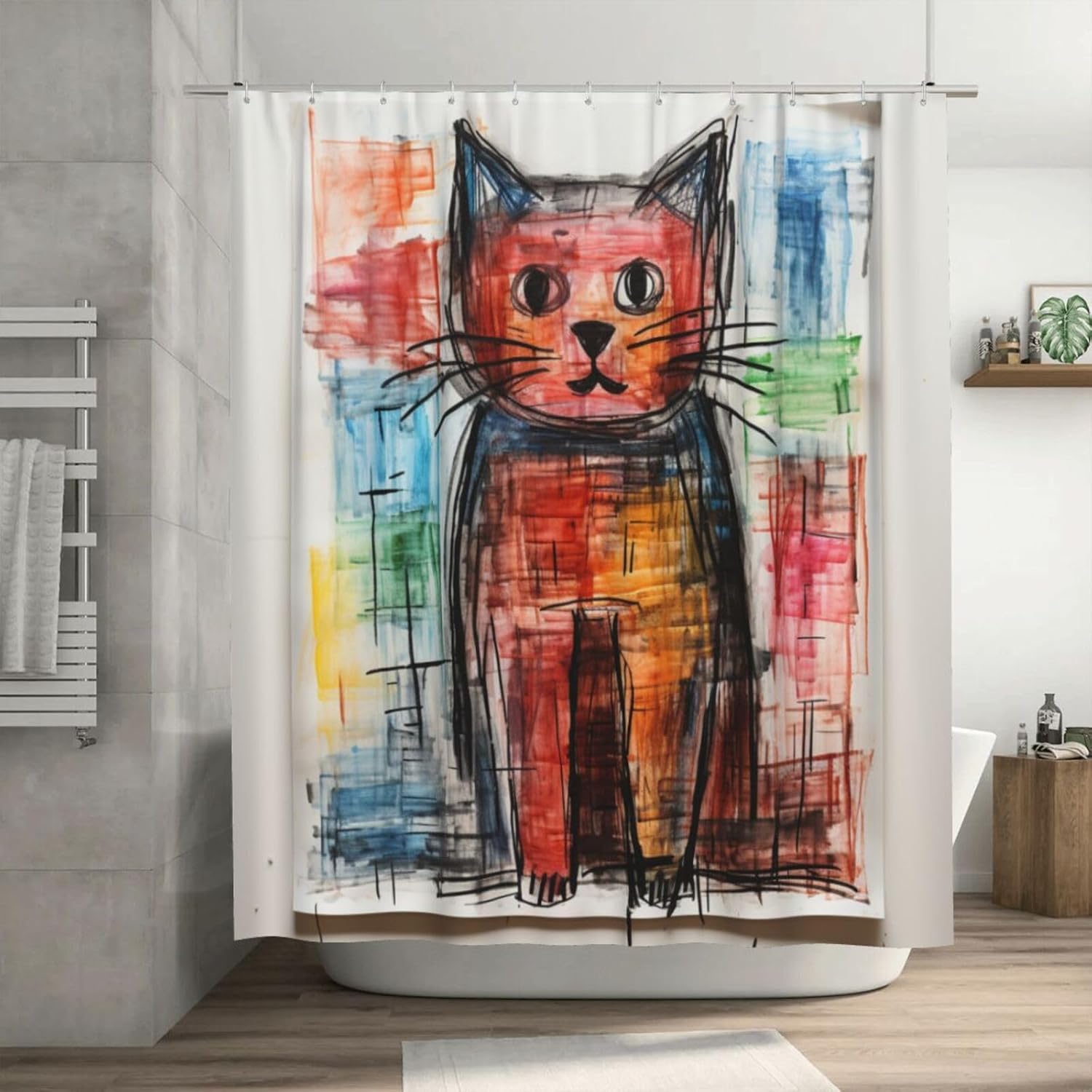 12 Piece Creative Crayon-Inspired Bathroom Shower Curtain Set for Home