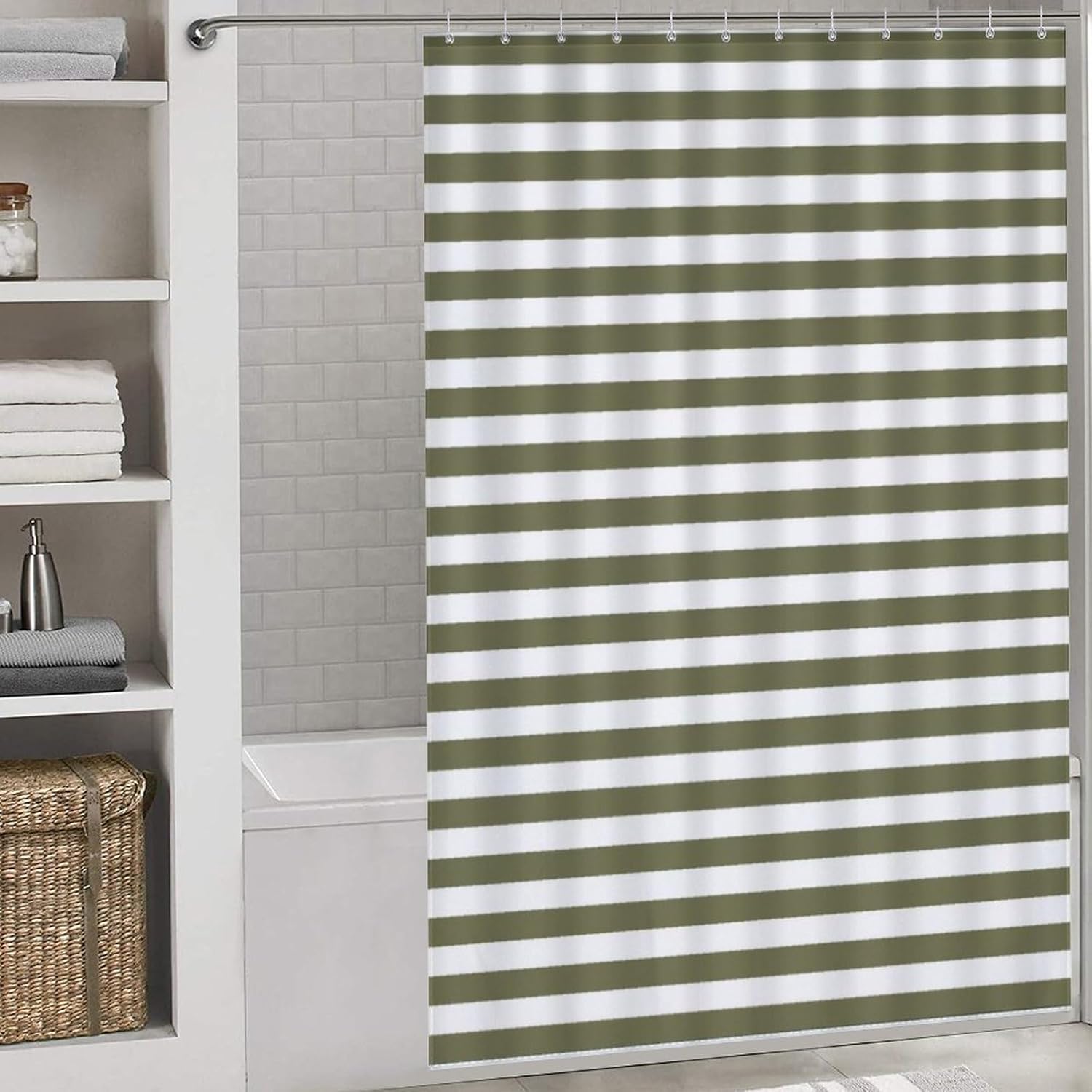 Modern Olive Green Washable Shower Curtain Set