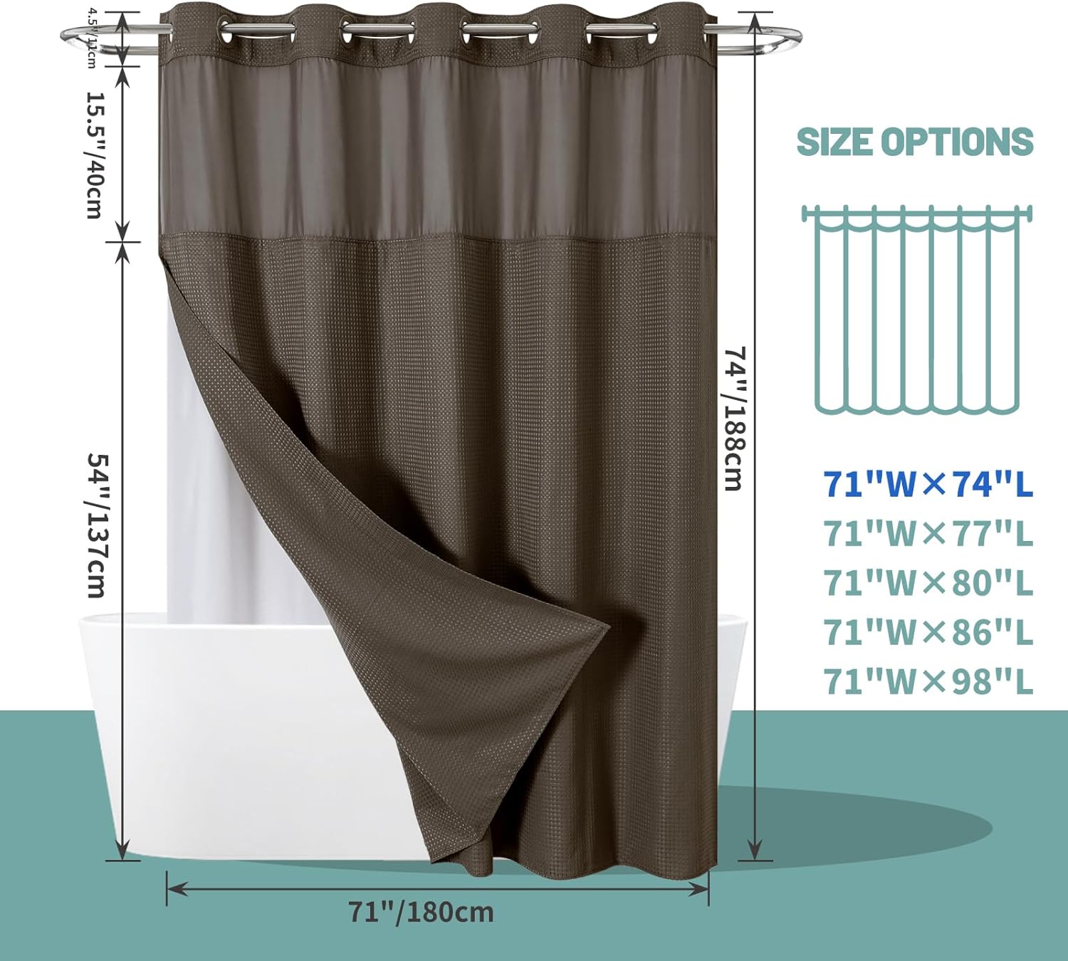 Eachope Brown Waffle Weave Shower Curtain Set
