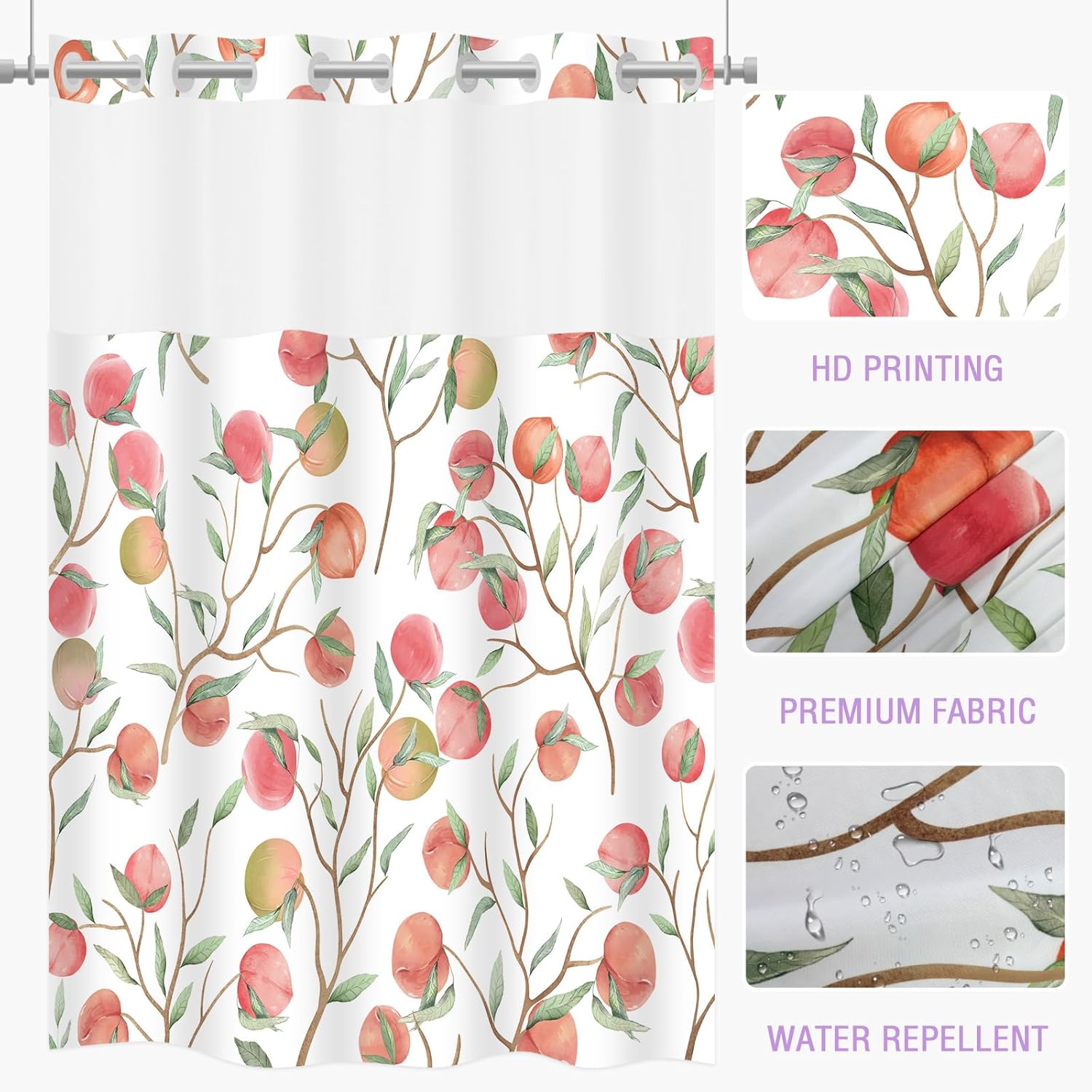 Charming Peach Shower Curtain Set with Fabric Liner for Your Bathroom
