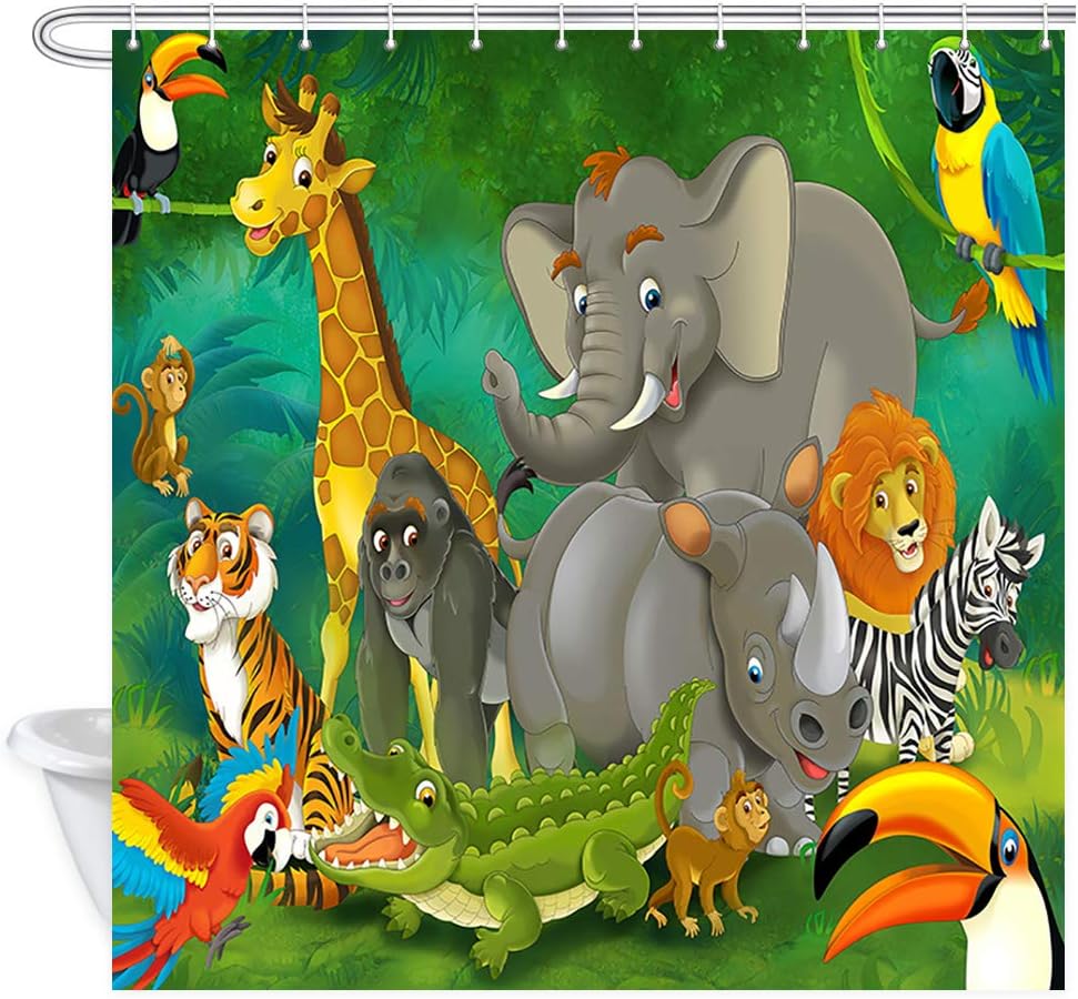 NYMB Safari Animal Kids Bath Curtain