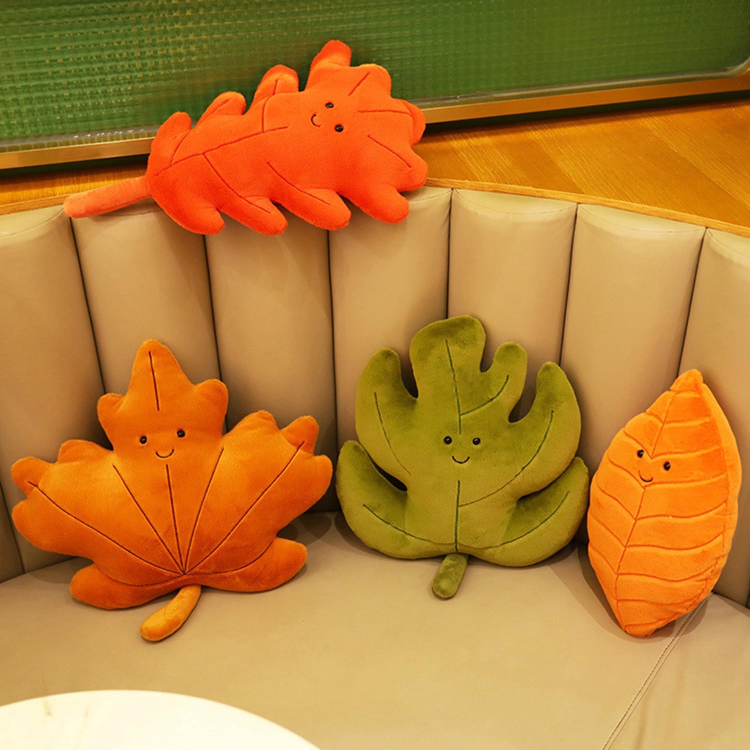 Soft Plush Orange Leaf Pillow for Home Decor