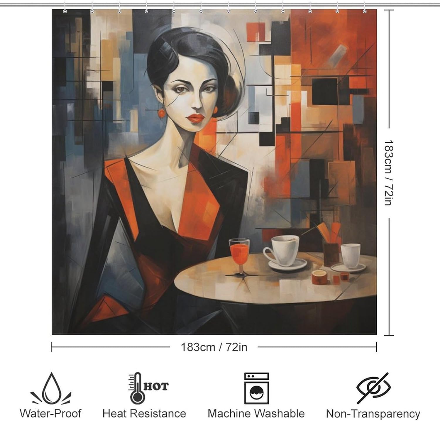 DAOWANGZUO Female Face Abstract Shower Curtain Set Luxury Oil Painting Design 72x72in