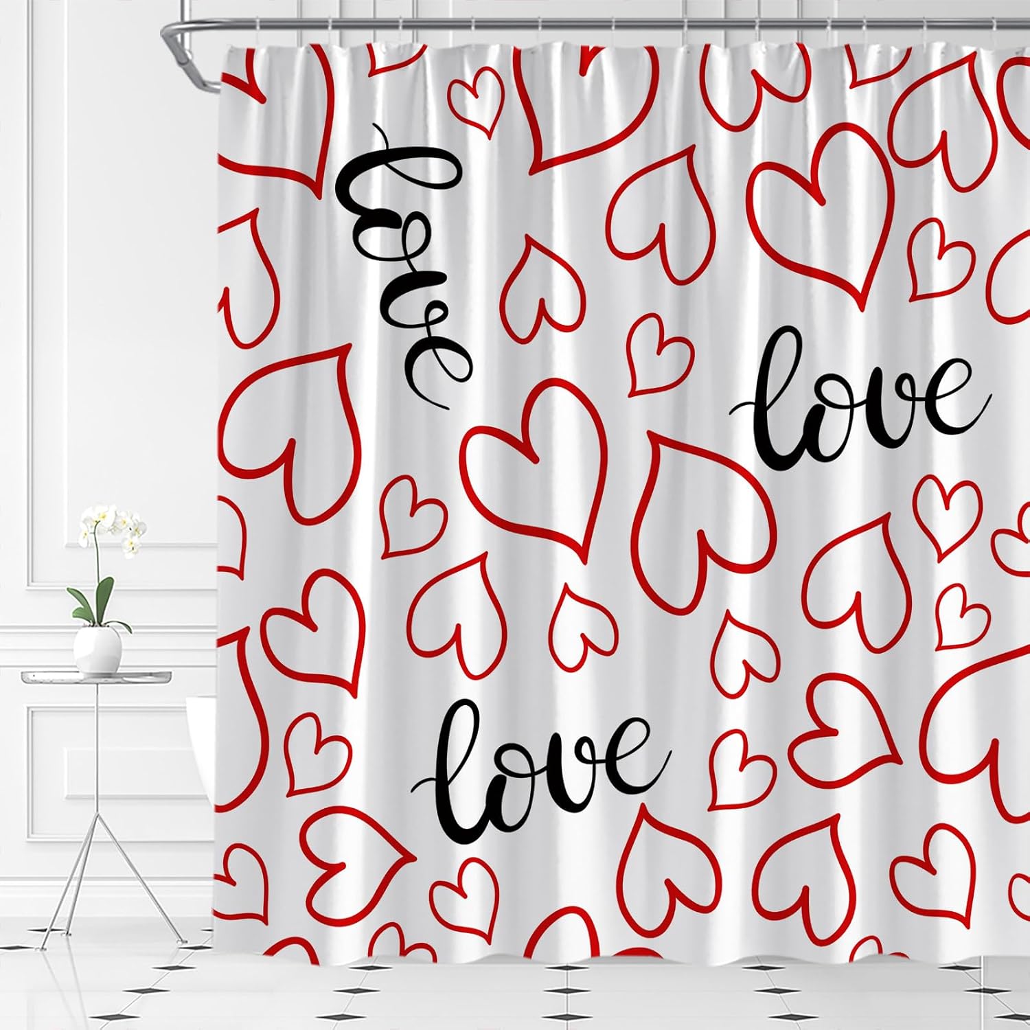Love Heart Shower Curtain Set with Hooks 70x70 Inch