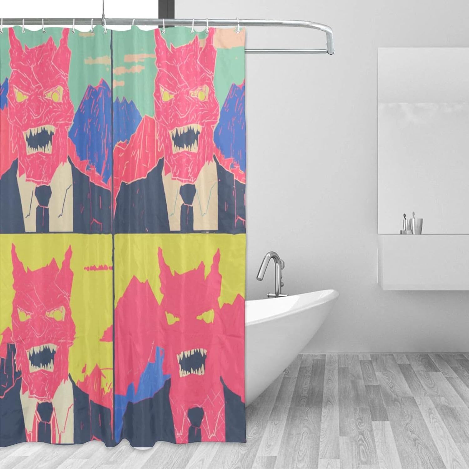 Red Devil Shower Curtain Set Hippie Abstract Design Black 72x72 inch