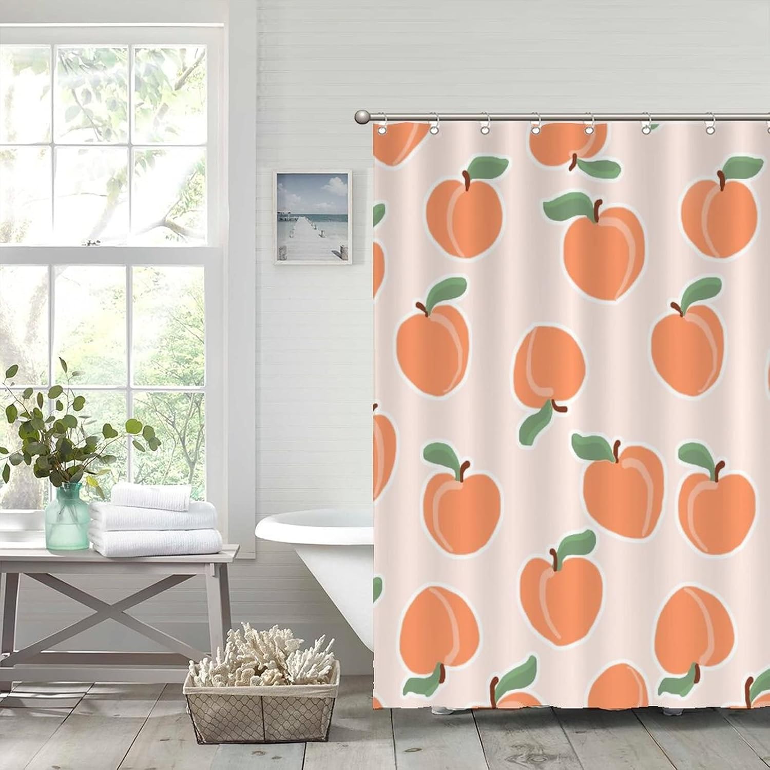 Cute Fruit Shower Curtains 59 x 71 Peach Modern Set with Hooks