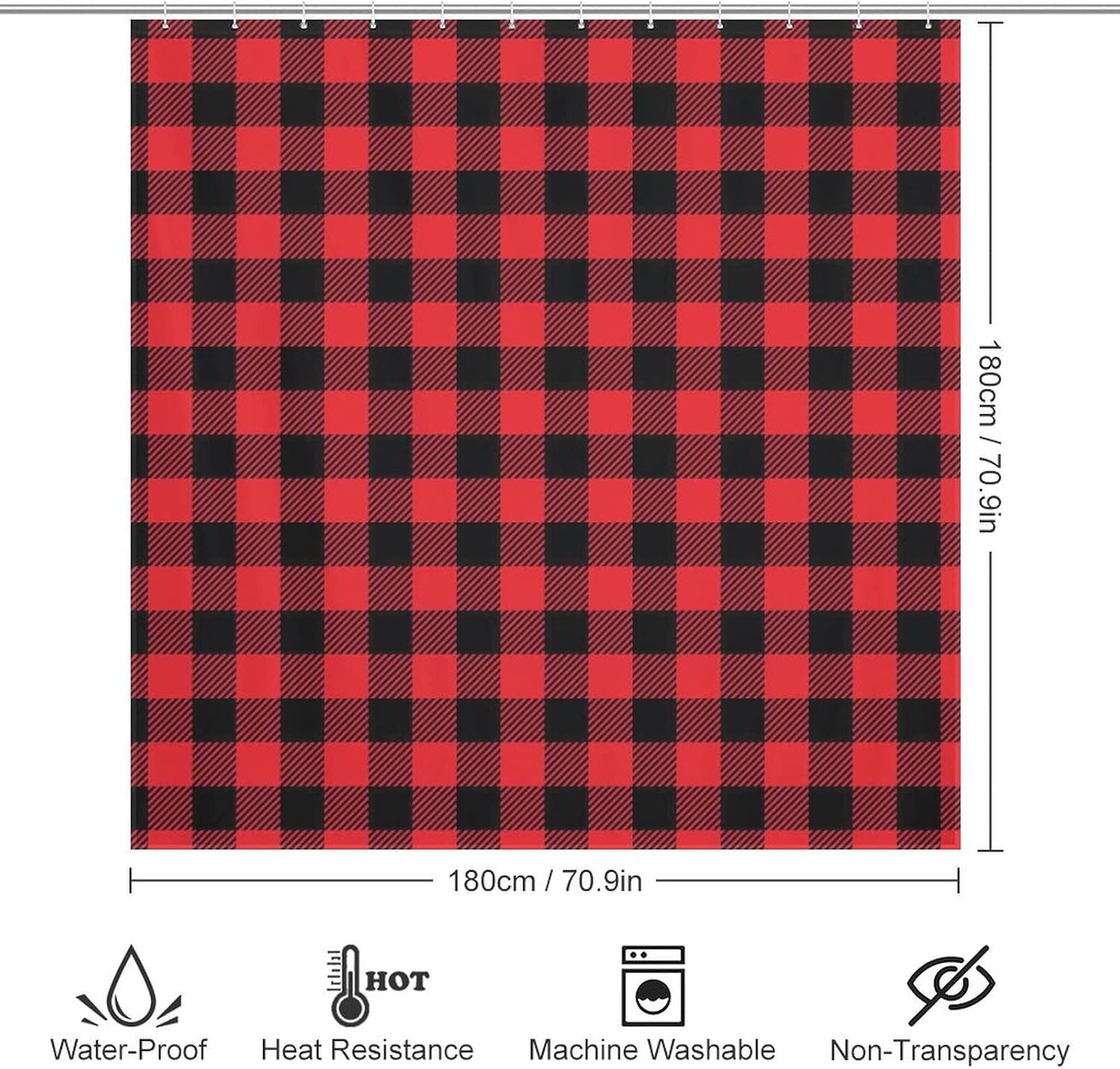 Buffalo Plaid Design Print 12 Hooks Included Washable