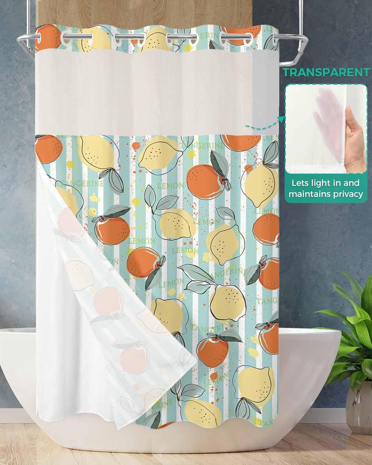 No Hook Shower Curtain with Snap in Liner Set