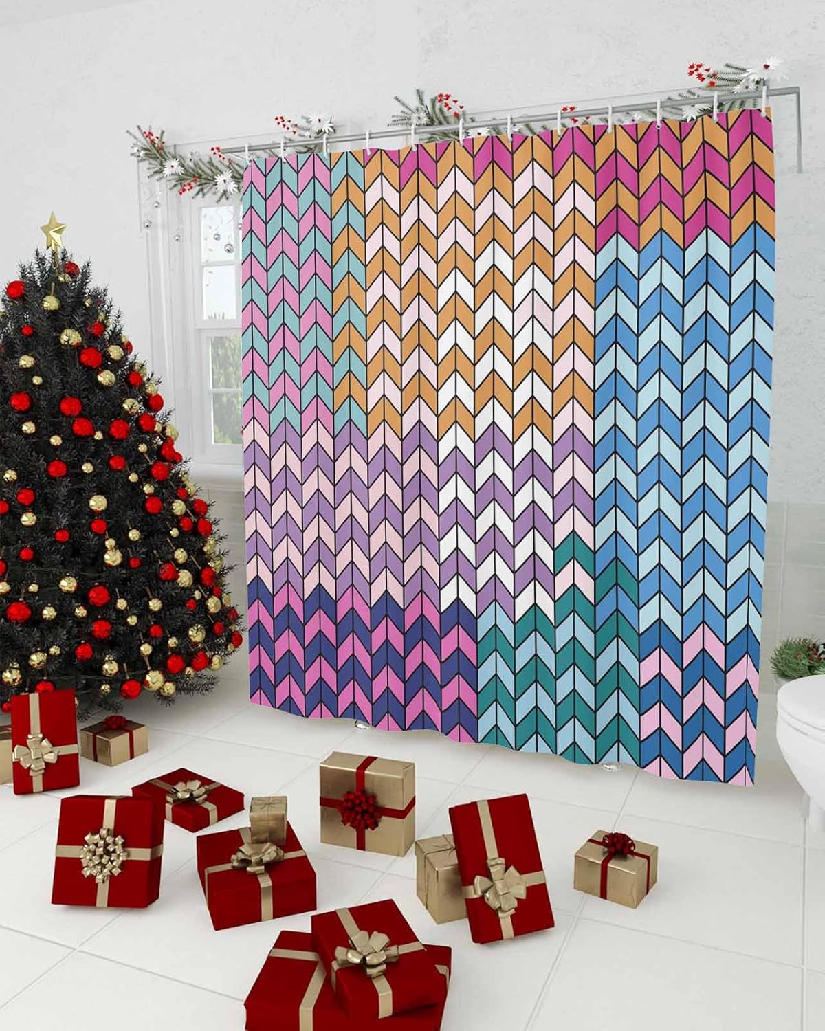 Moroccan geometric shower curtain set with 12 hooks waterproof bath curtain design