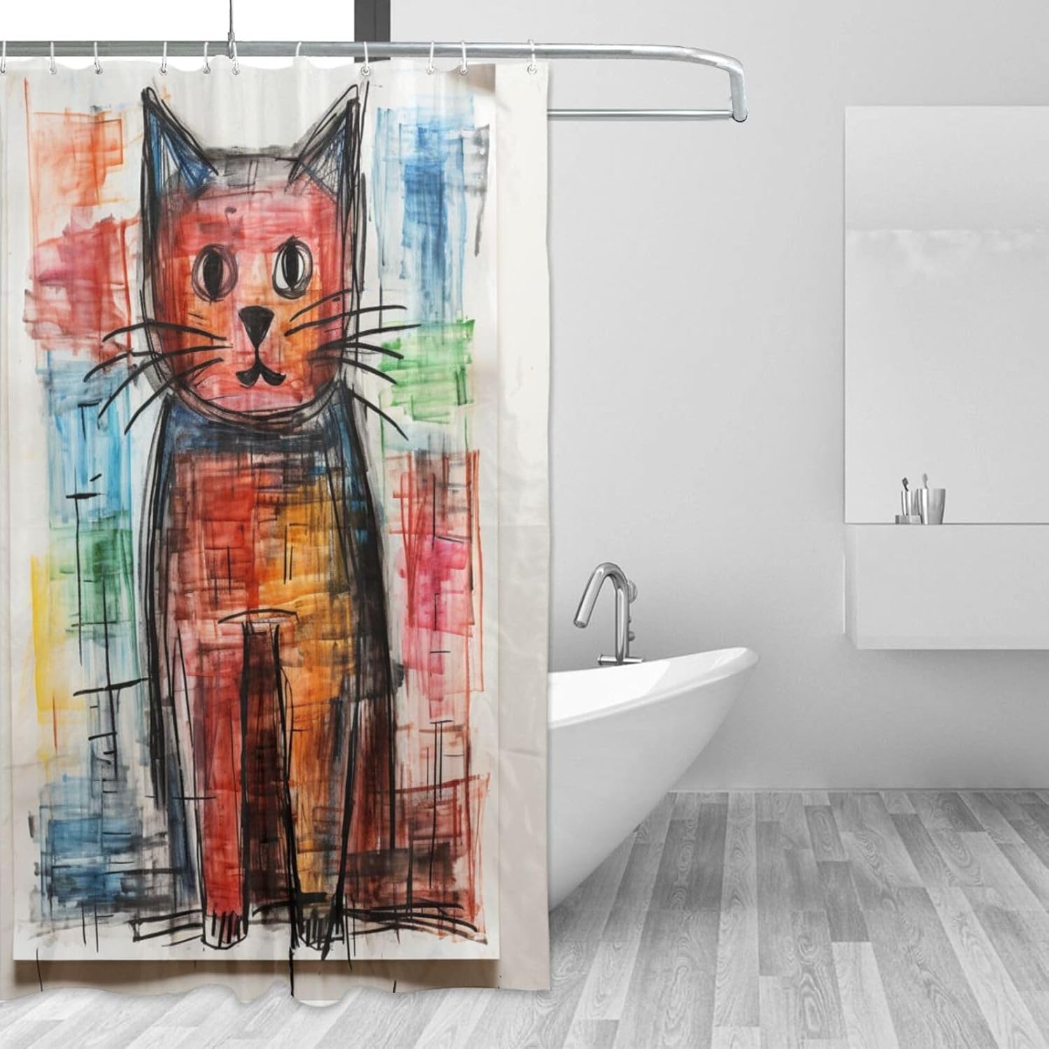 12 Piece Creative Crayon-Inspired Bathroom Shower Curtain Set for Home