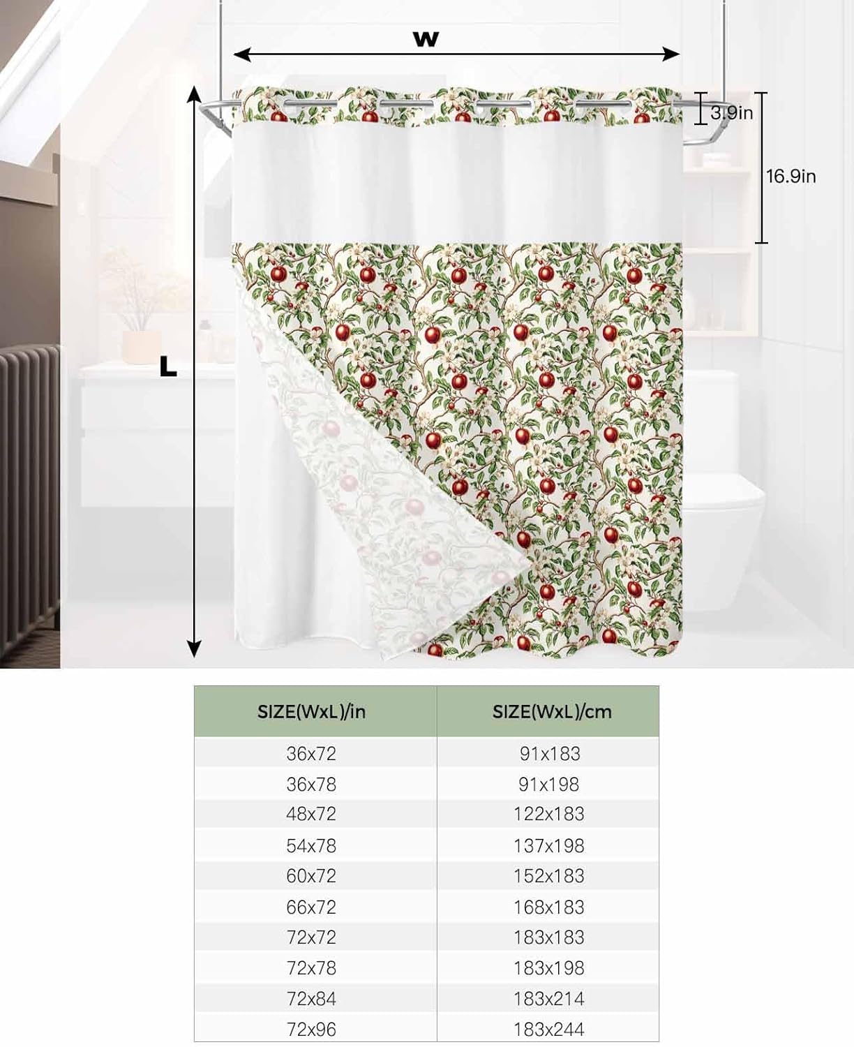 Stylish No Hook Shower Curtains with Snap-in Liner for Home Kitchen