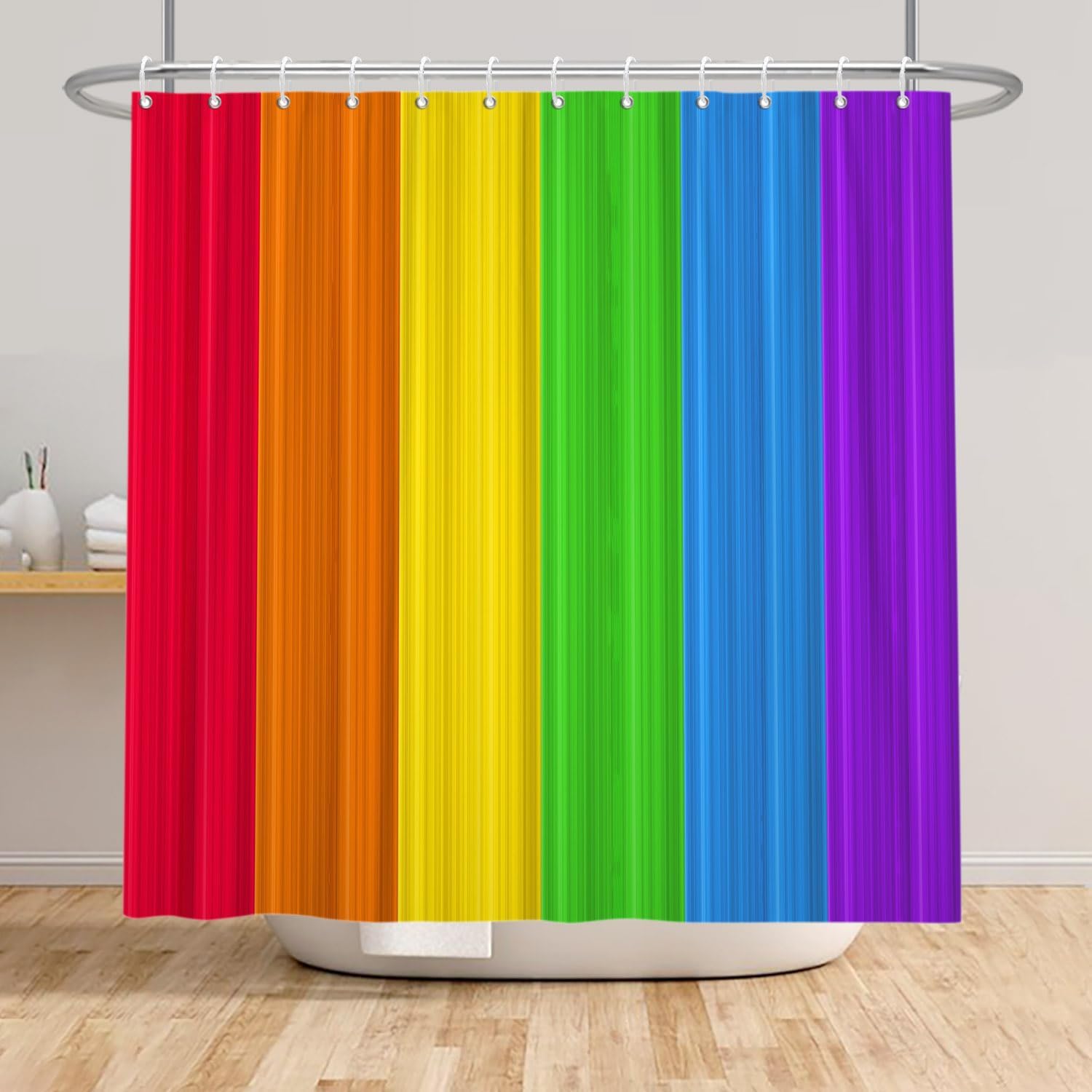 Canessioa Rainbow Stripes Shower Curtain Set