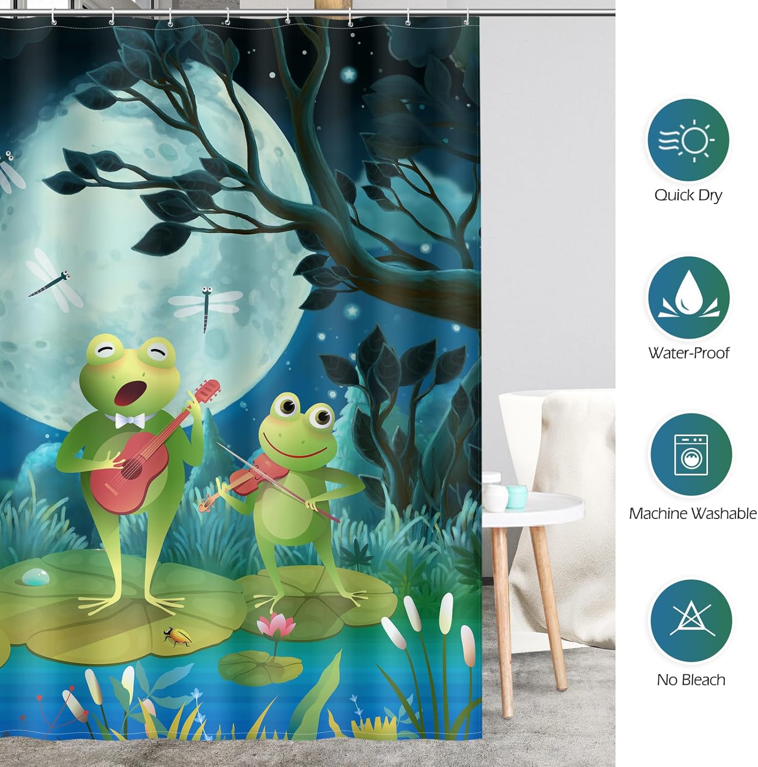 Aimego Funny Frog Shower Curtain Set