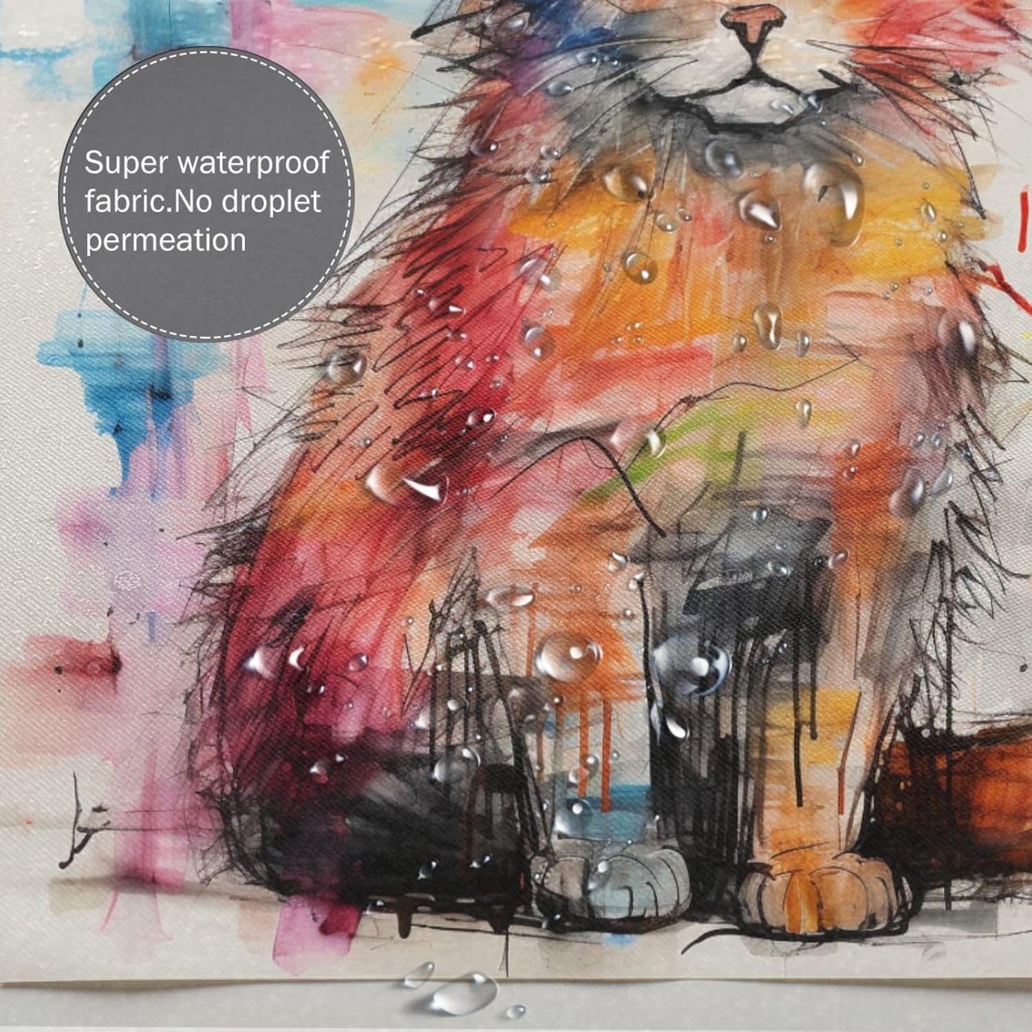Cute Cat Shower Curtain Set with 12 Hooks 72x72in