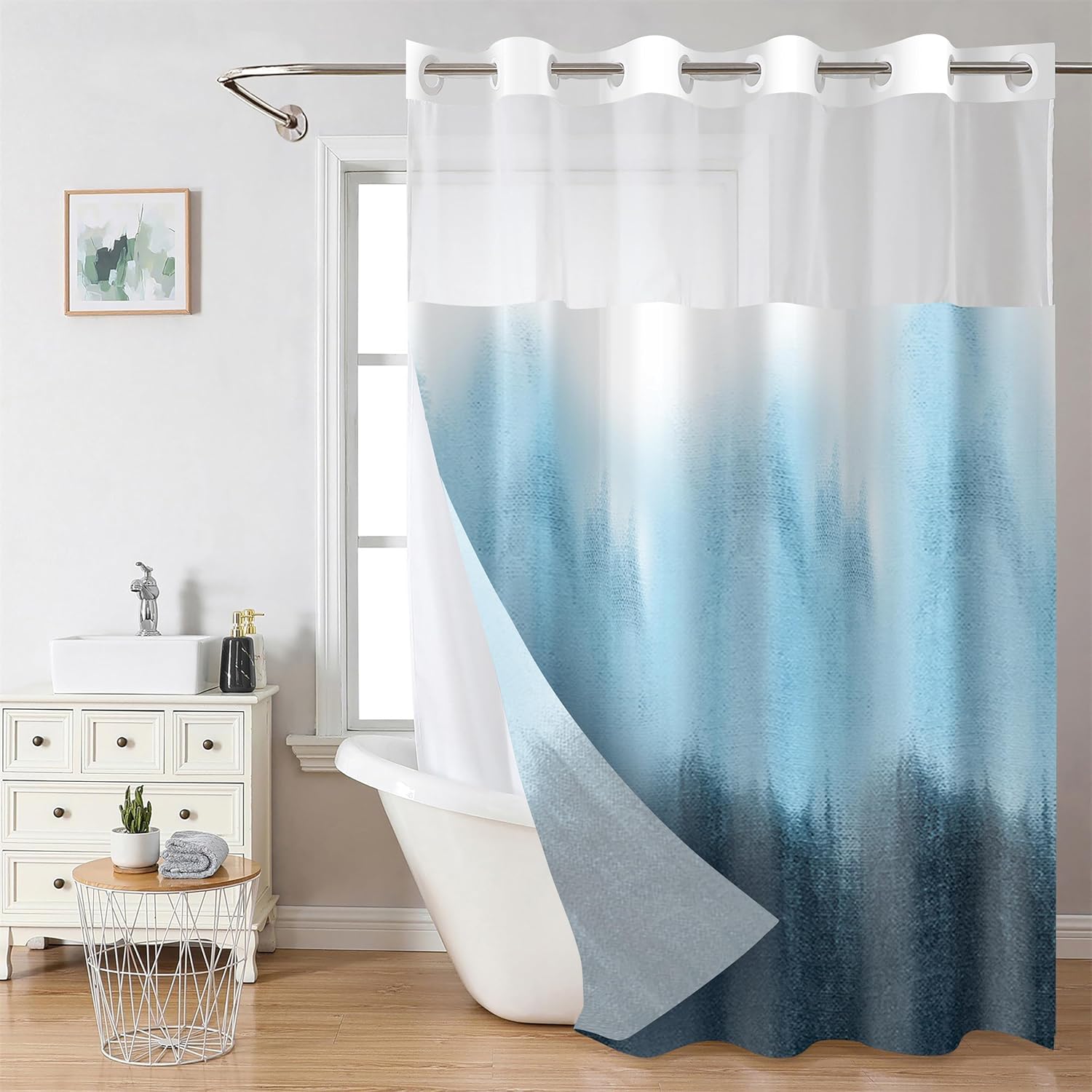 Planially No Hooks Shower Curtain Set
