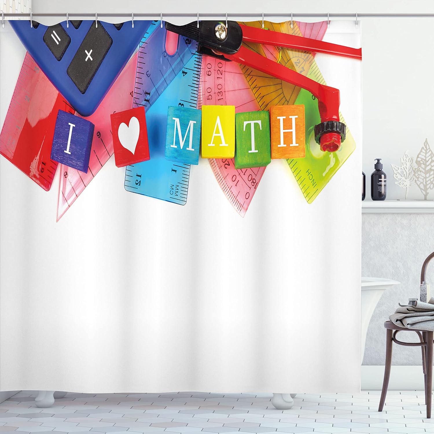Ambesonne Mathematics Calculator Shower Curtain 12-Hook Design 69W x 70L