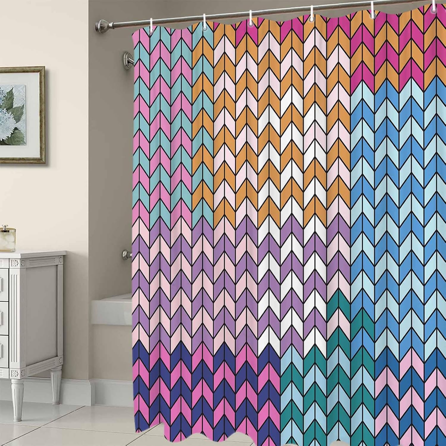 Moroccan geometric shower curtain set with 12 hooks waterproof bath curtain design