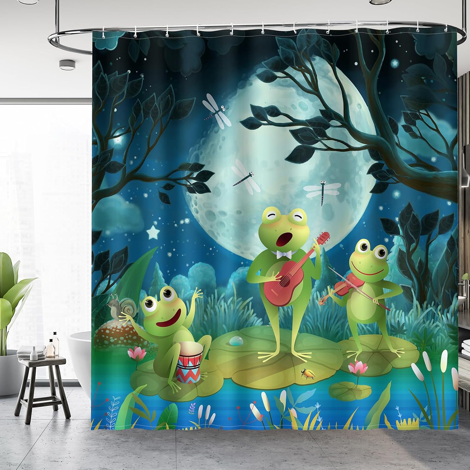 Aimego Funny Frog Shower Curtain Set