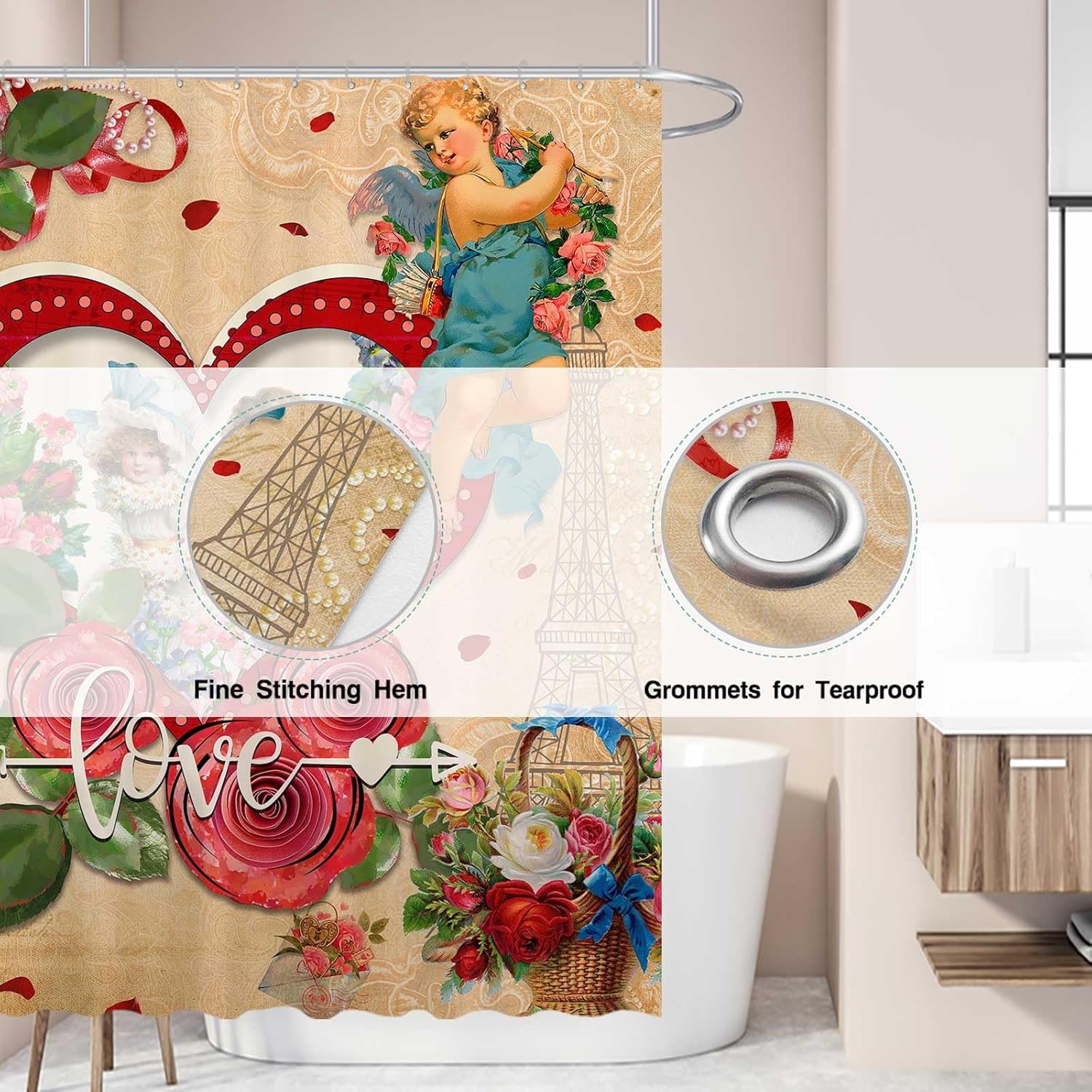 72x72 inches Vintage Heart Shower Curtain