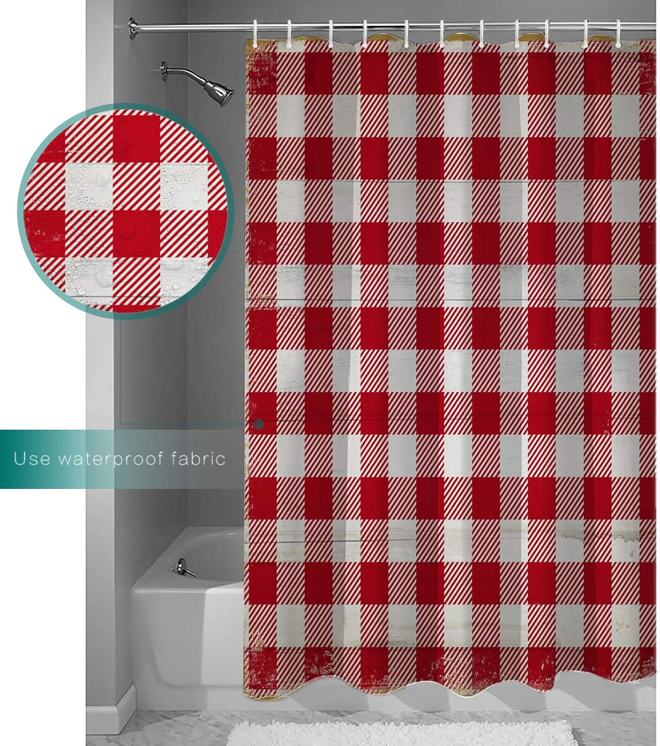 Charming Christmas Shower Curtain with Retro Buffalo Check Design