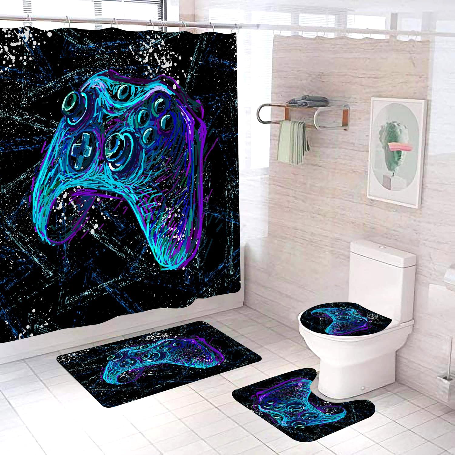 Neon Gaming Shower Curtain