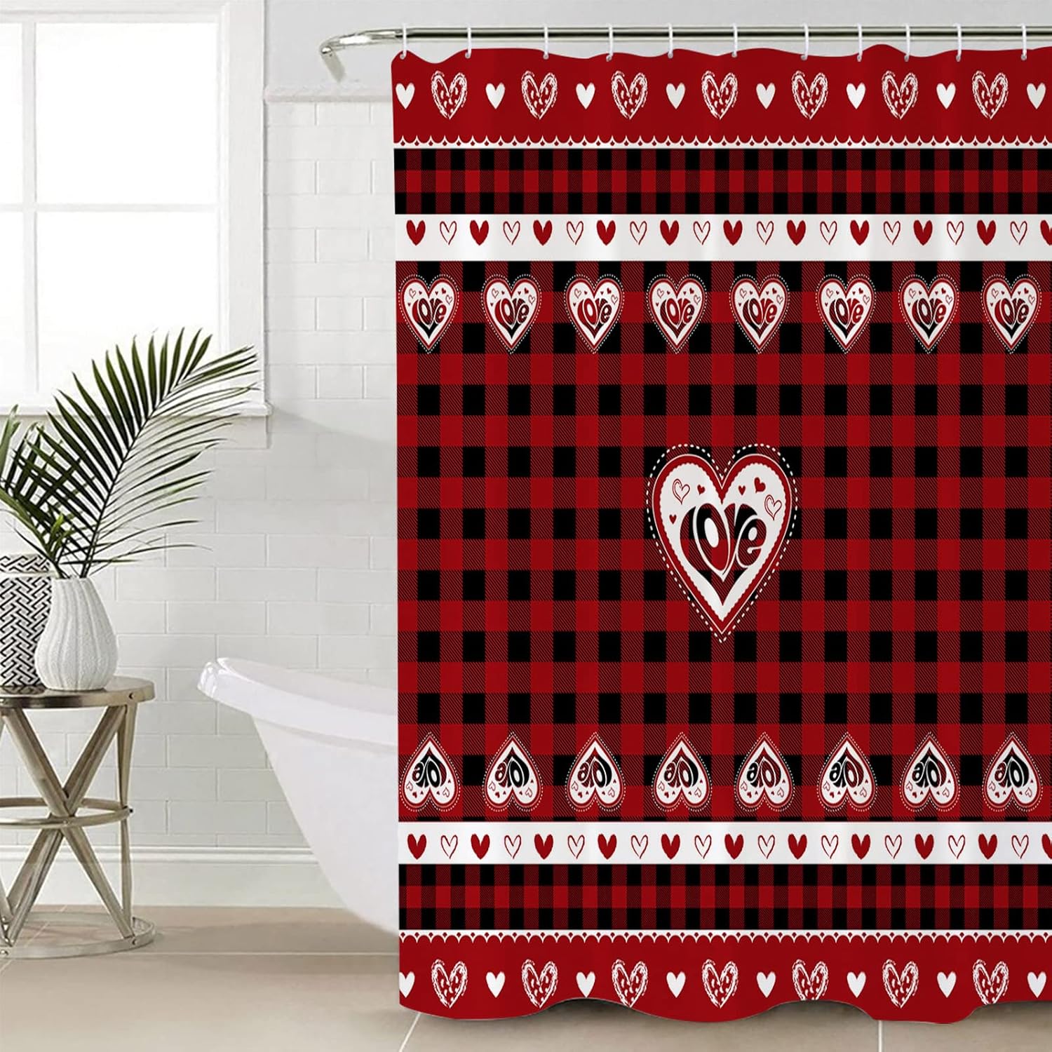 Heart Red Buffalo Check Shower Curtain
