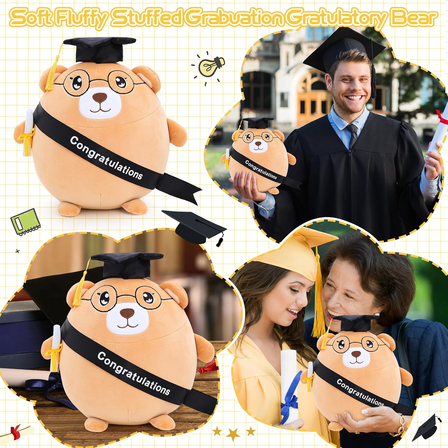 personalizedGraduationBearPlushGiftForBoyAndGirl - 118 Stuffed Animal PillowWithCapForCollege HighSchool