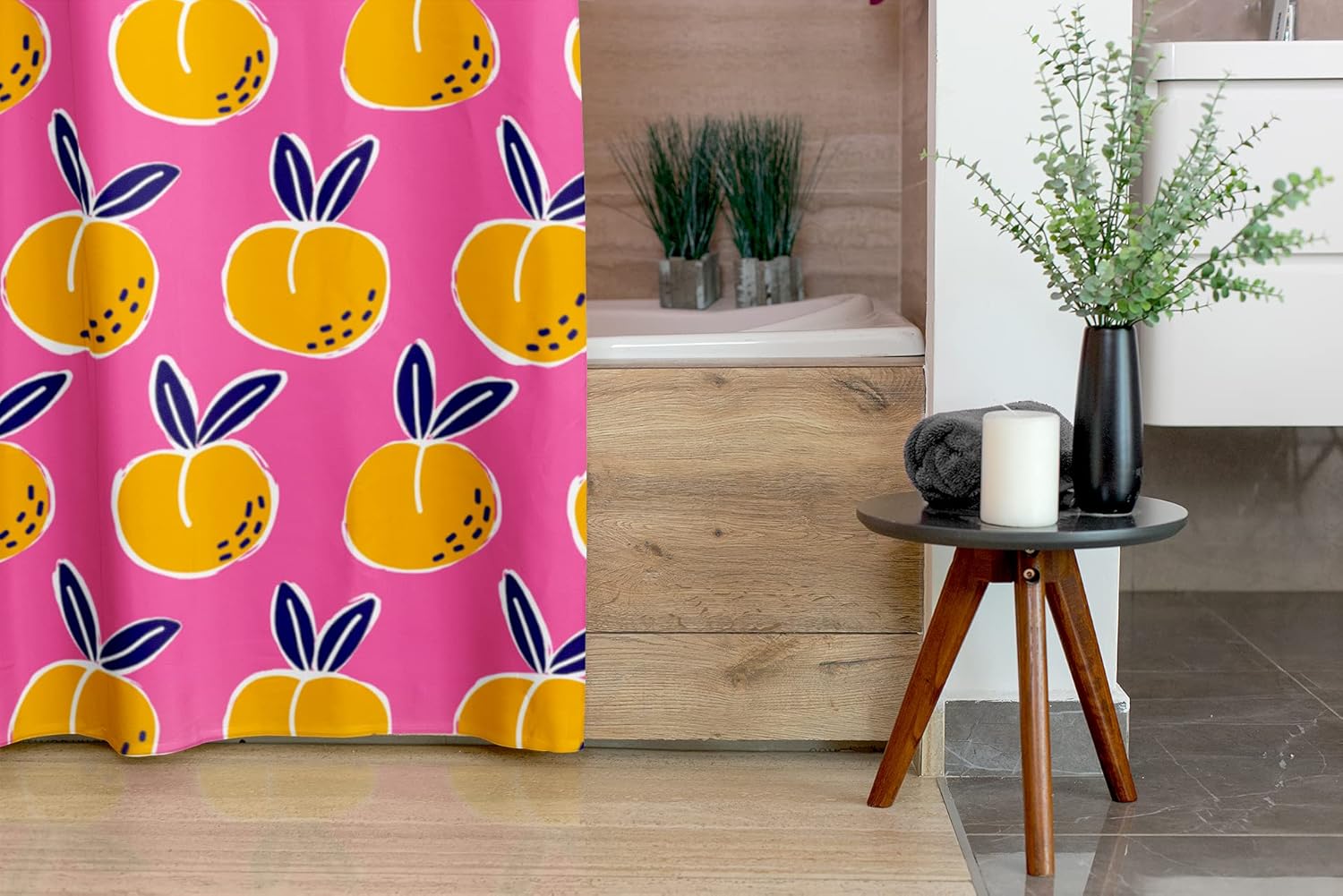 Pink Peach Shower Curtain Set - Vibrant Stylish Bathroom Decor