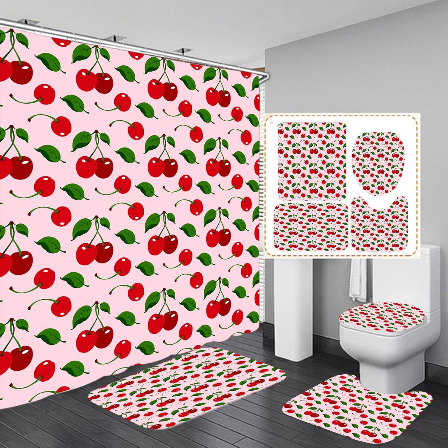 4-Piece Pink Cherry Bathroom Set
