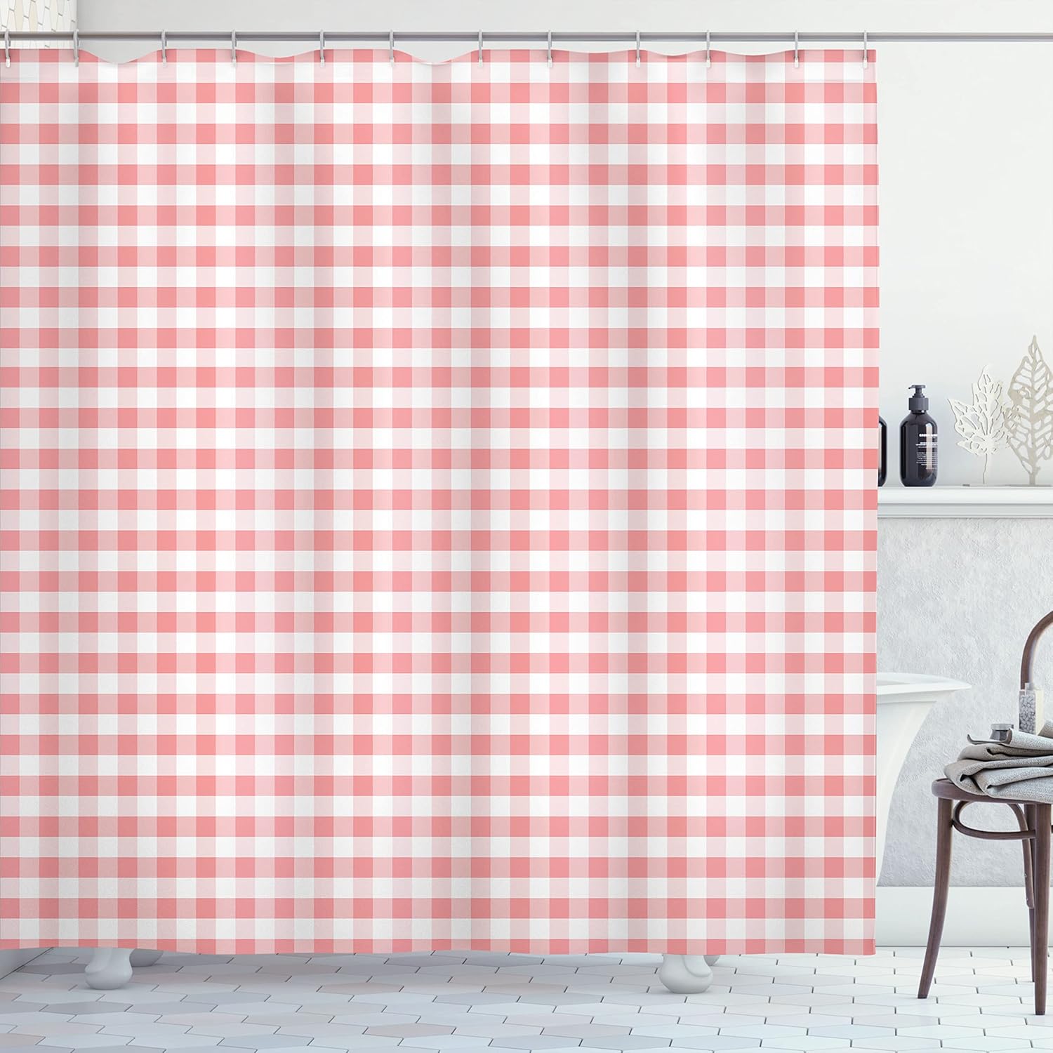 Ambesonne Checkered Shower Curtain Pastel Pink 69x70