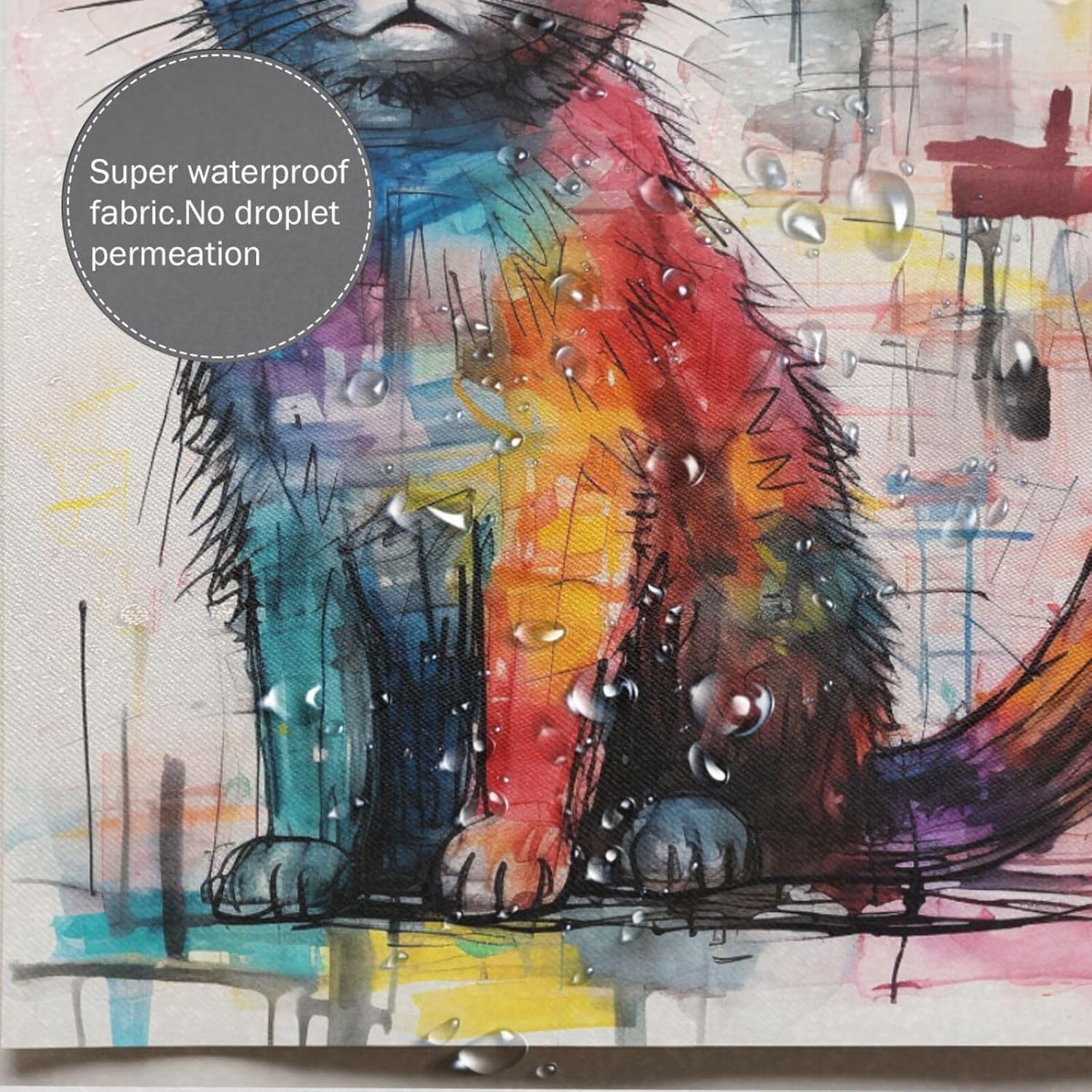 Cute Cat Shower Curtain with 12 Hooks 72x72in