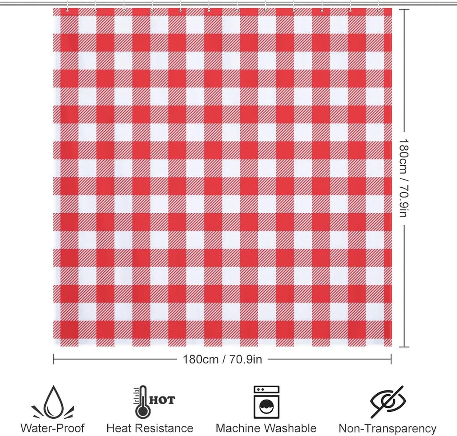 Buffalo Plaid Design Print Shower Curtain 12 Hooks Included