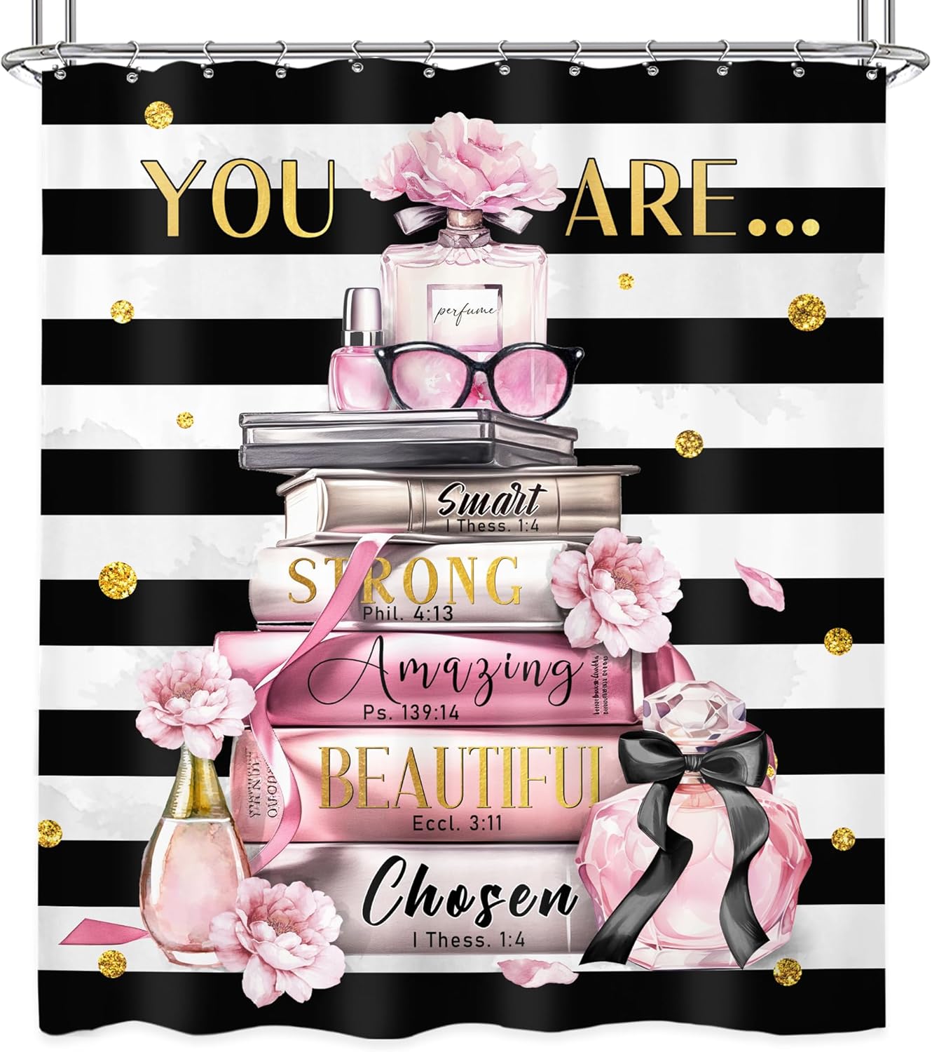 Elegant shower curtain set with modern quotes