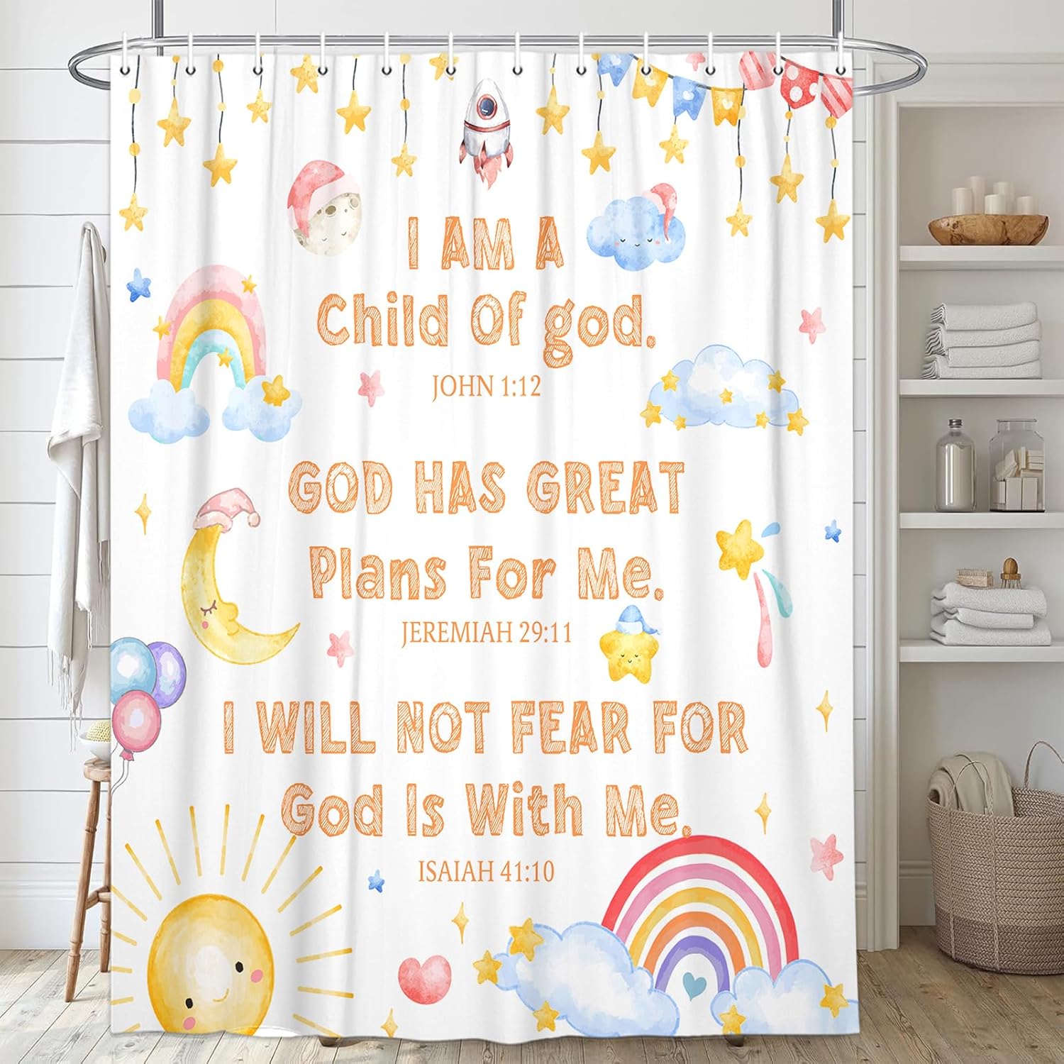 Kids Christian Inspirational Quotes 72-inch Shower Curtain Set