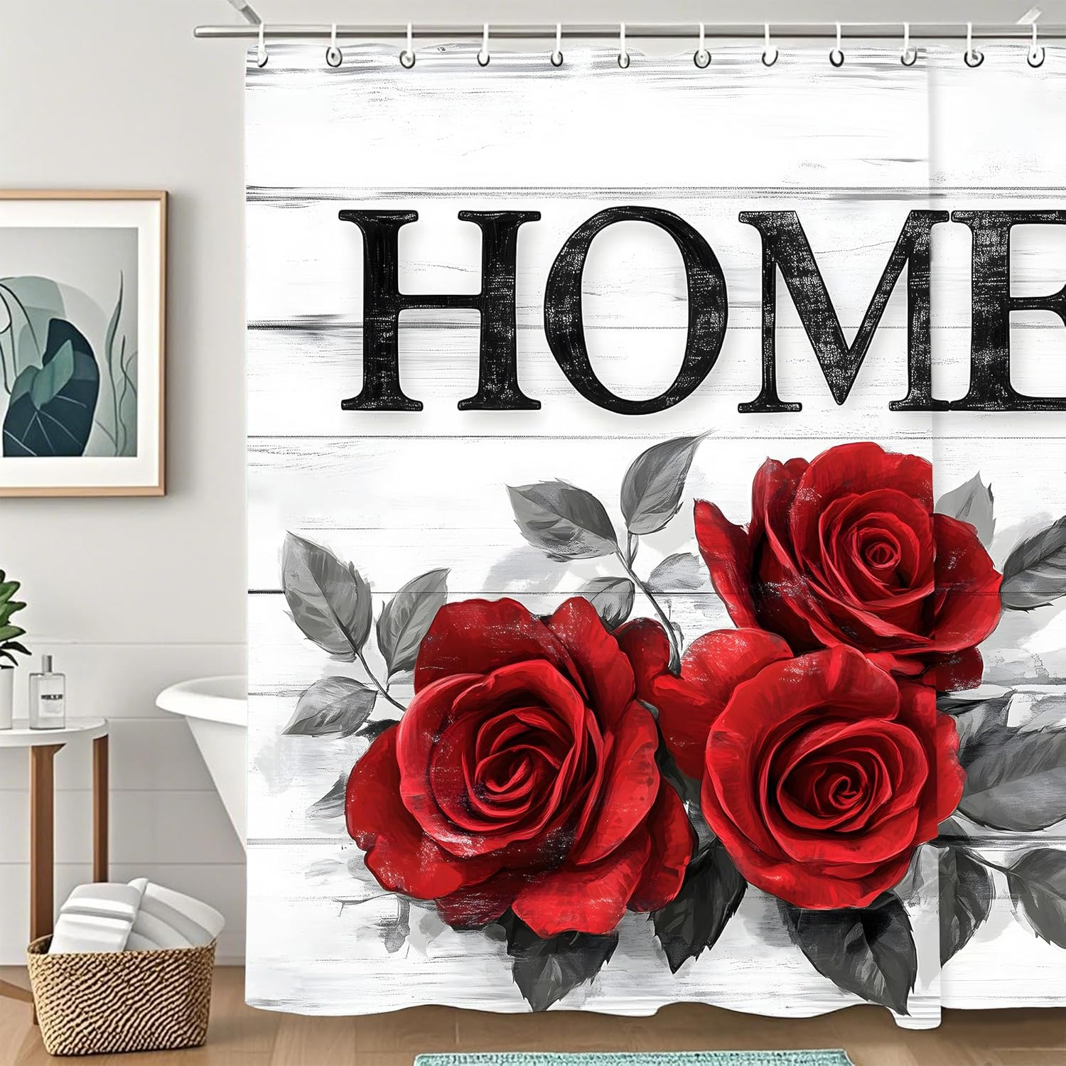 Stylish Retro Red Rose Washable Shower Curtain