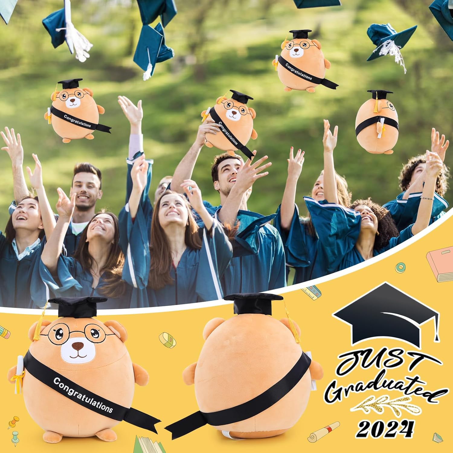 personalizedGraduationBearPlushGiftForBoyAndGirl - 118 Stuffed Animal PillowWithCapForCollege HighSchool