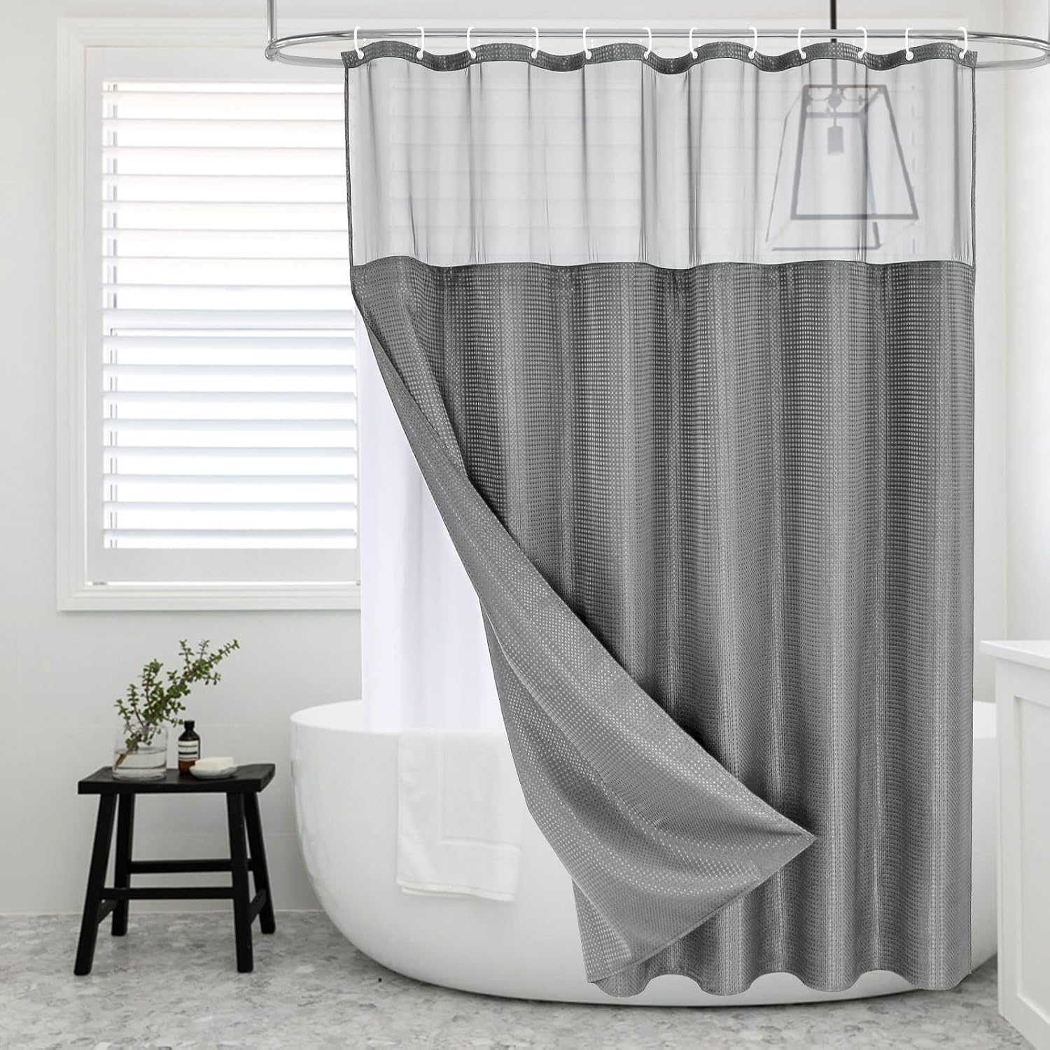 MitoVilla Grey Waffle Shower Curtain Set Luxury Heavy Duty for Relaxation