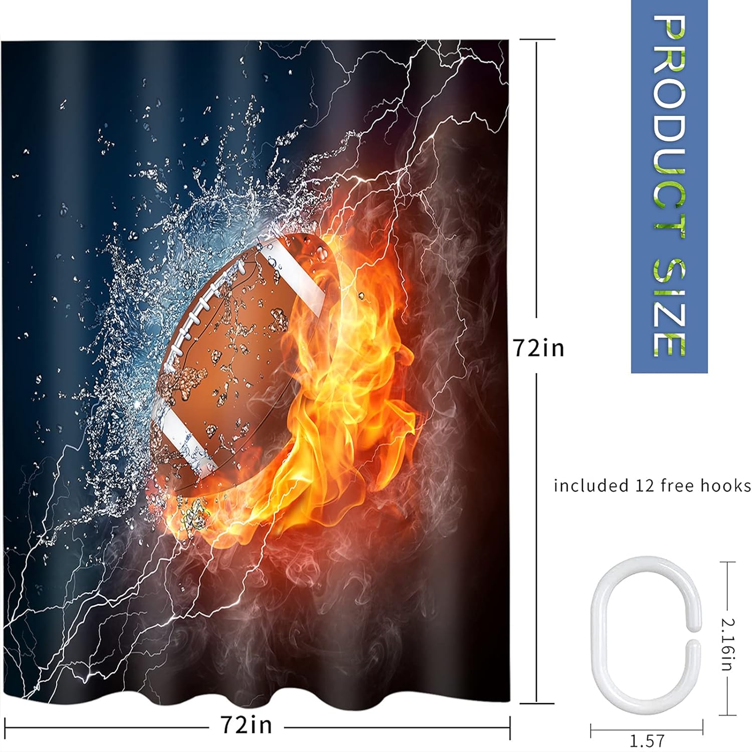 Abaysto Sports Rugby Football Splashing Lightning Shower Curtain