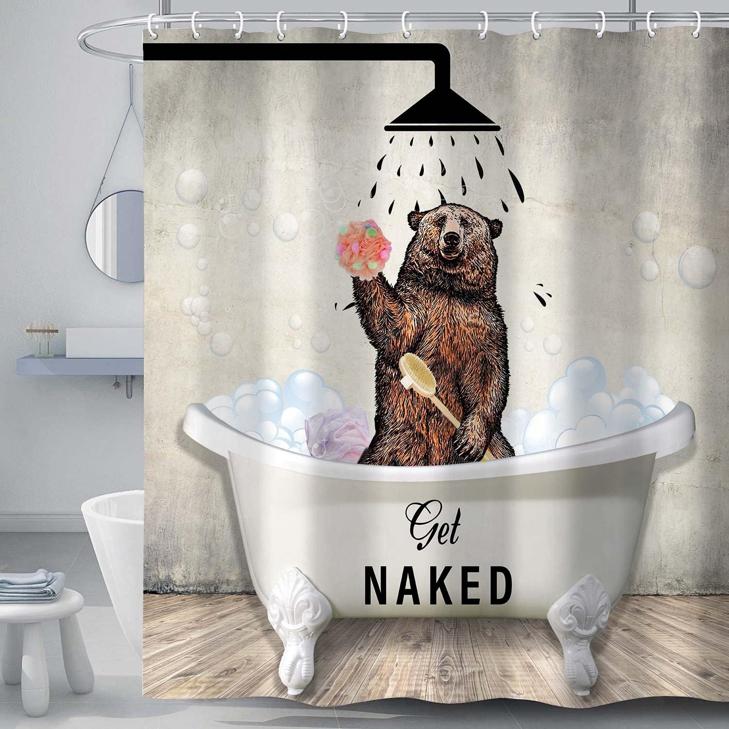Get Away from Me Funny Bear Kids Bathroom Curtain